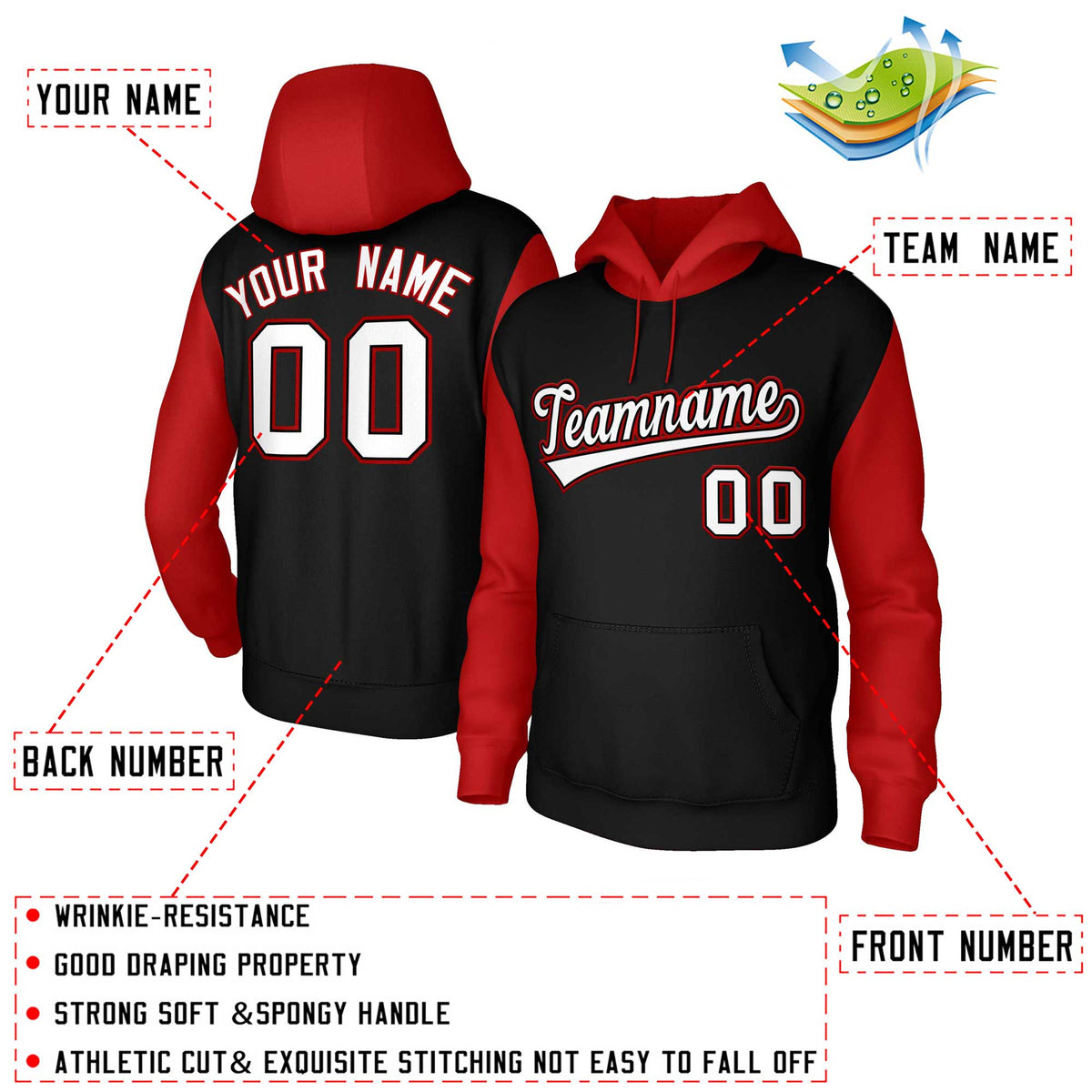 Custom Black White-Black Raglan Sleeves Stitched Sportwear Pullover Hoodie| KXKSHOP