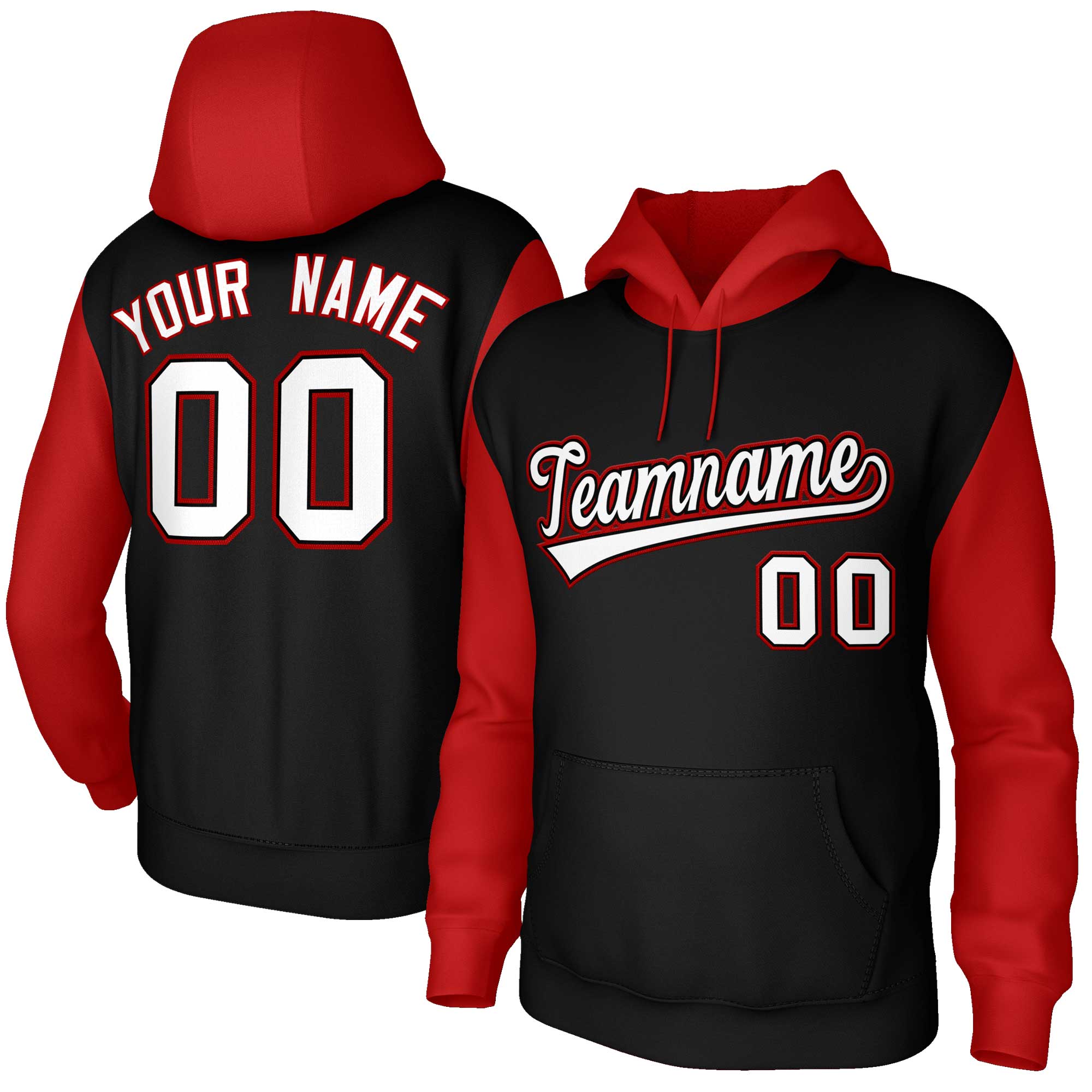 Custom Black White-Black Raglan Sleeves Stitched Sportwear Pullover Hoodie| KXKSHOP