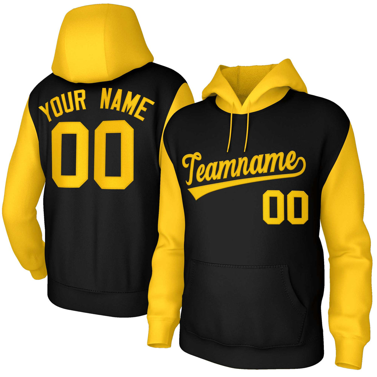 Custom Black Gold-Raglan Sleeves Stitched Sportwear Pullover Hoodie| KXKSHOP