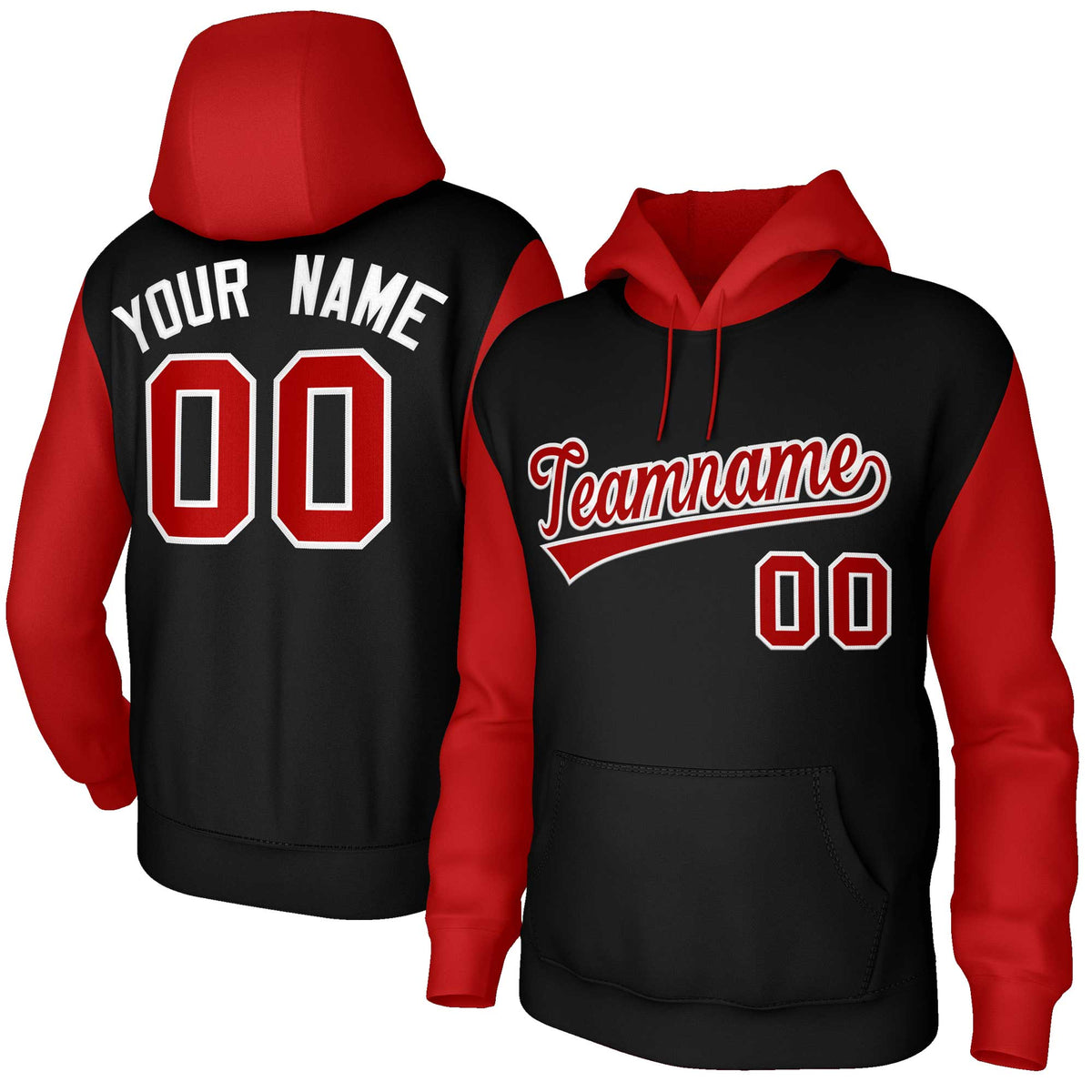 Custom Black Red-White Raglan Sleeves Stitched Sportwear Pullover Hoodie| KXKSHOP