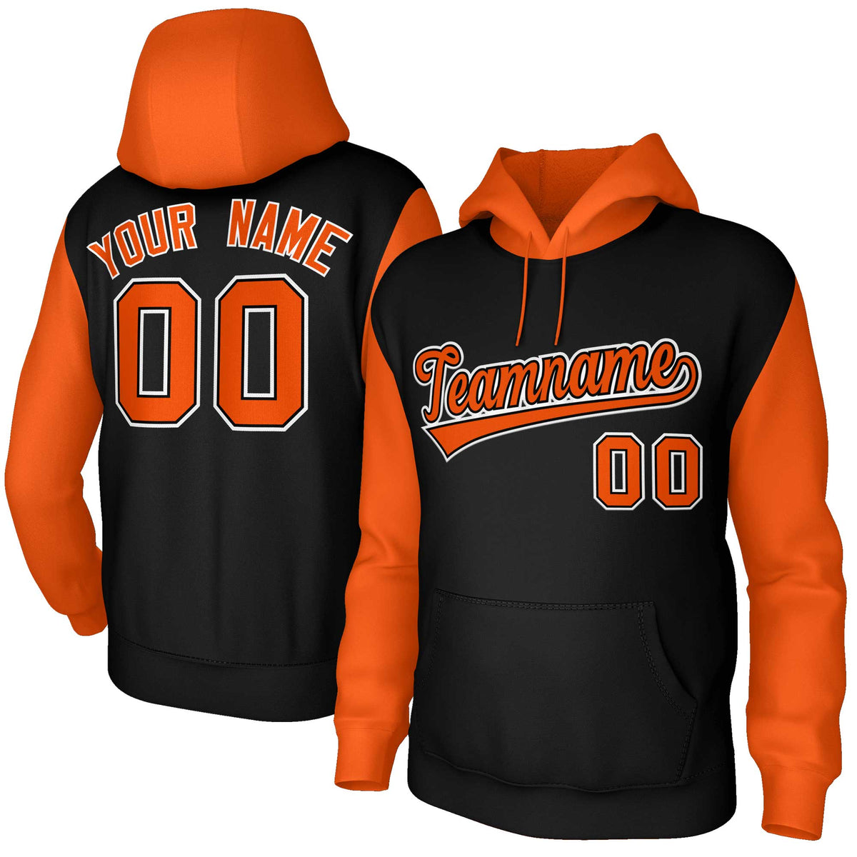 Custom Black Orange-Black Raglan Sleeves Stitched Sportwear Pullover Hoodie| KXKSHOP