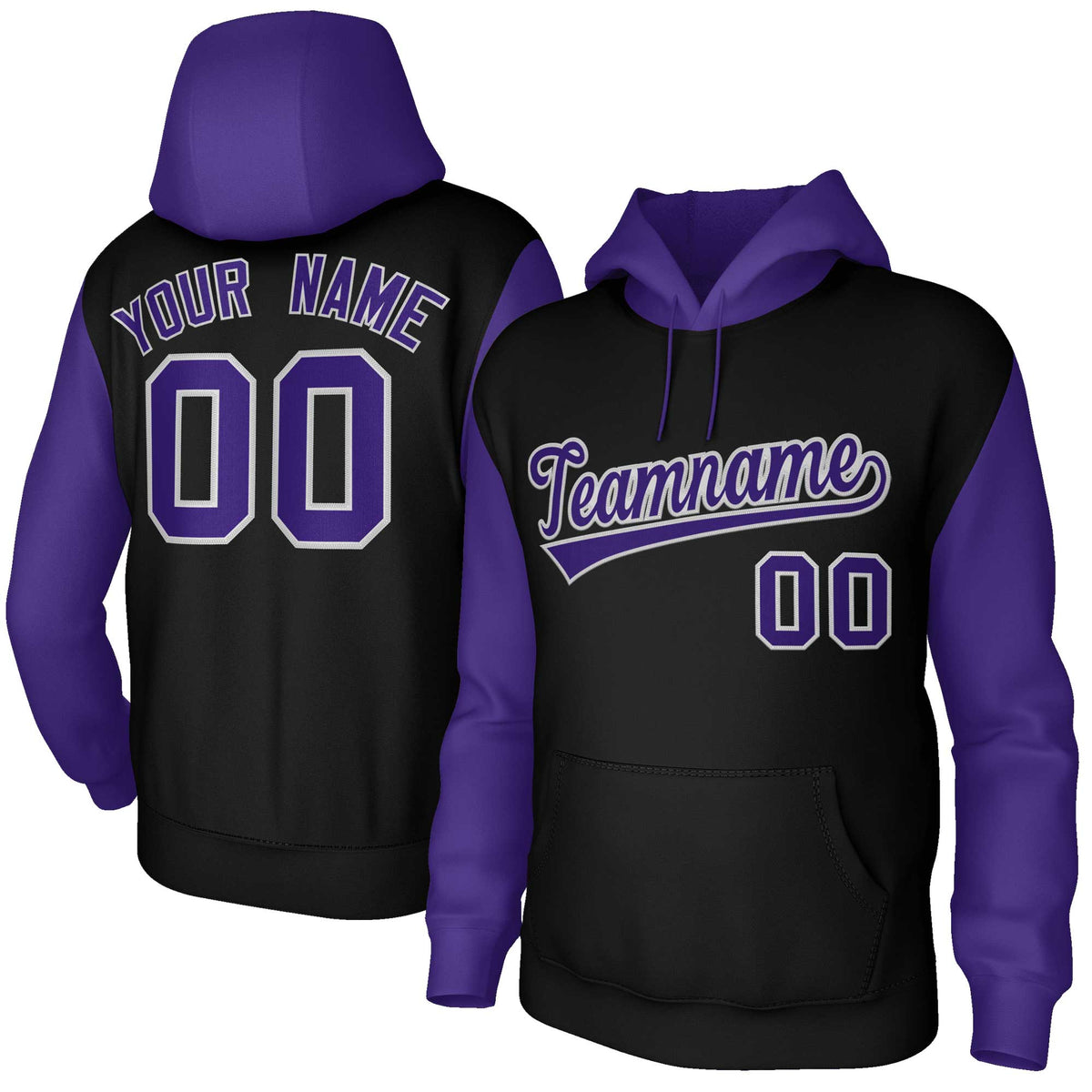 Custom Black Purple-Gray Raglan Sleeves Stitched Sportwear Pullover Hoodie| KXKSHOP