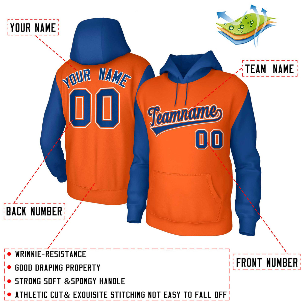 Custom Orange Royal-Orange Raglan Sleeves Stitched Sportwear Pullover Hoodie| KXKSHOP