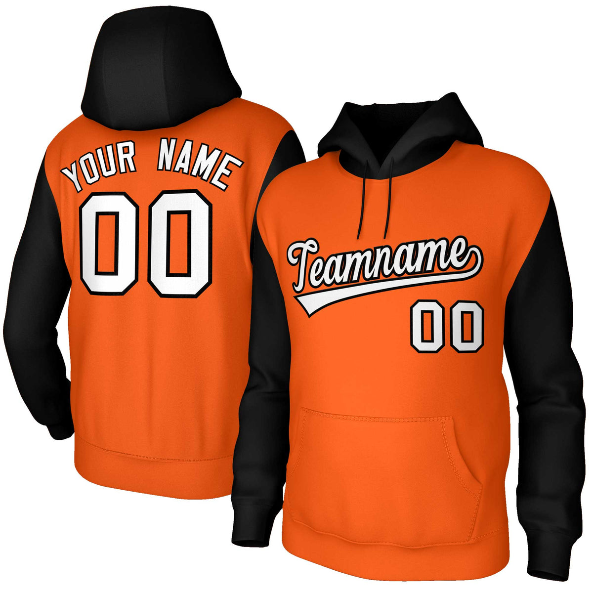 Custom Orange White-Black Raglan Sleeves Stitched Sportwear Pullover Hoodie| KXKSHOP