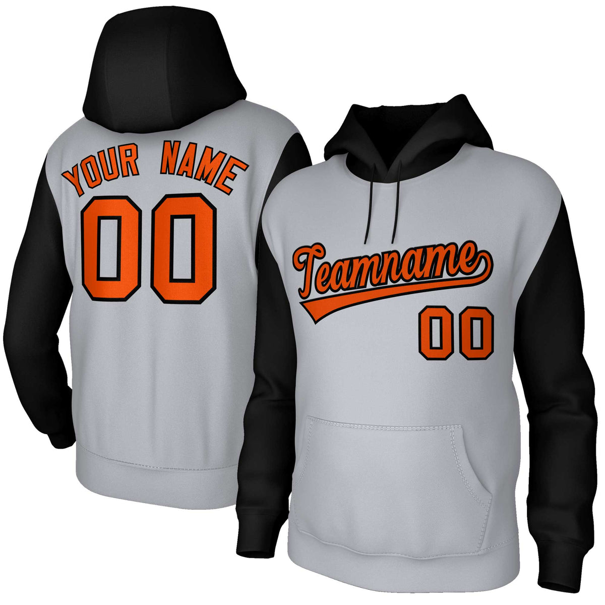Custom Gray Orange-Black Raglan Sleeves Stitched Sportwear Pullover Hoodie| KXKSHOP