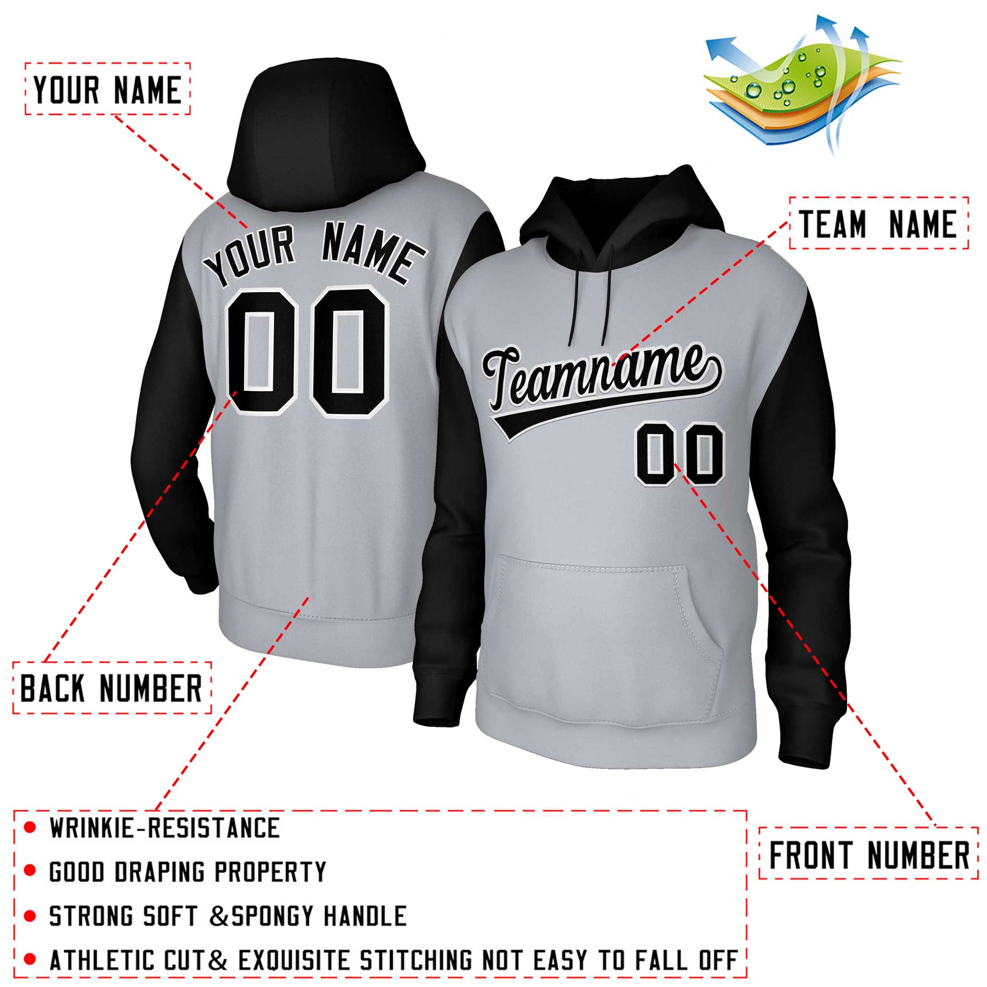 Custom Gray Black-White Raglan Sleeves Stitched Sportwear Pullover Hoodie| KXKSHOP