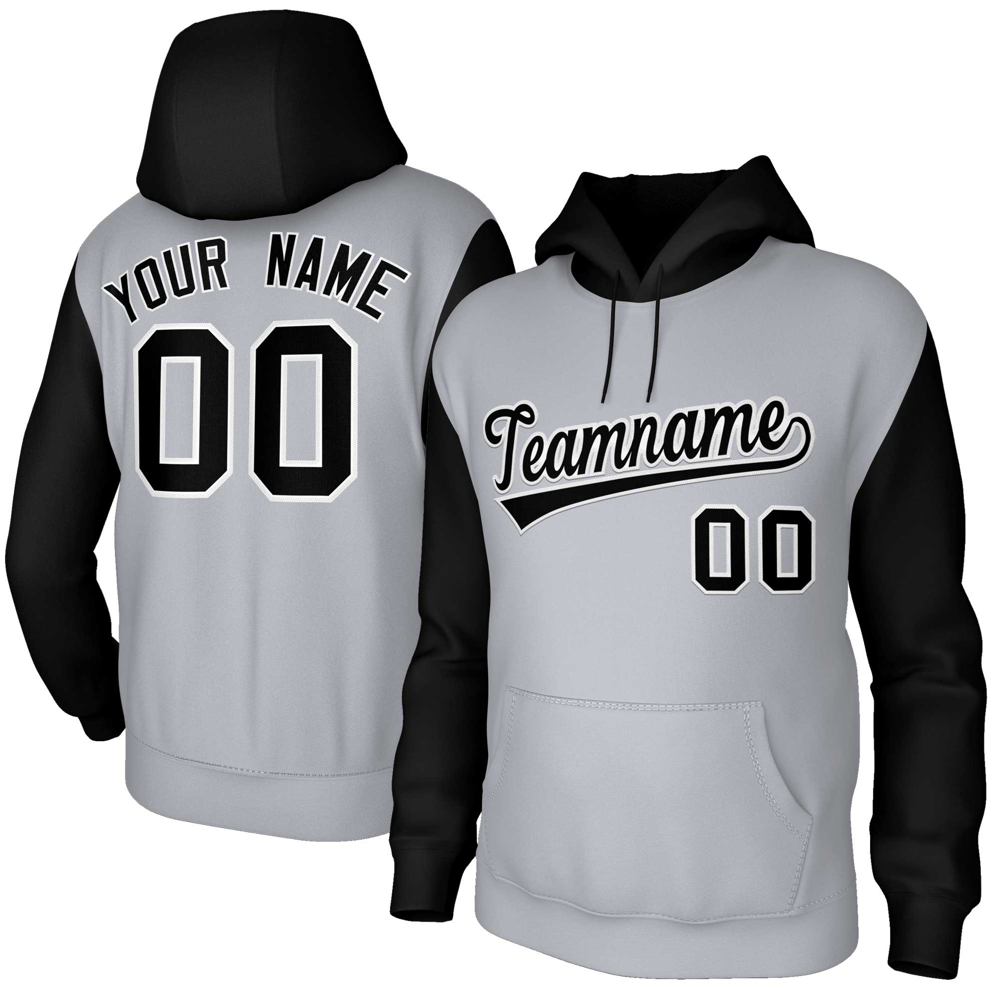 Custom Gray Black-White Raglan Sleeves Stitched Sportwear Pullover Hoodie| KXKSHOP