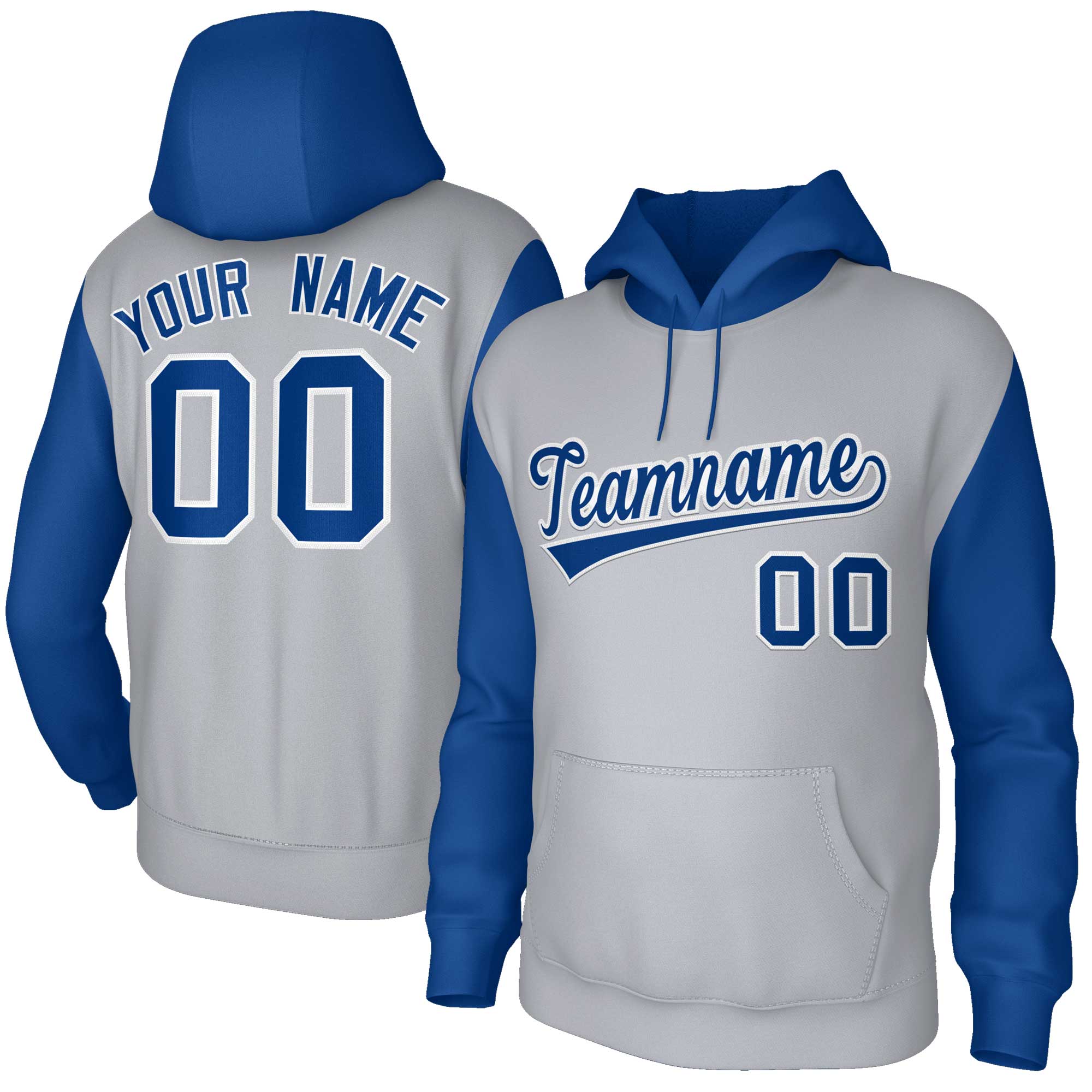 Custom Gray Royal-White Raglan Sleeves Stitched Sportwear Pullover Hoodie| KXKSHOP