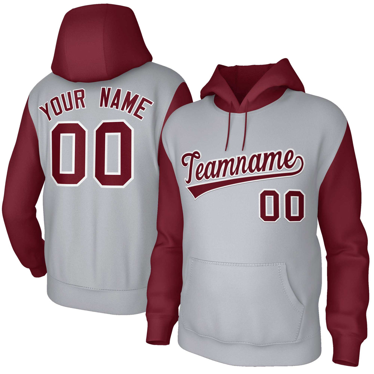 Custom Gray Crimson-White Raglan Sleeves Stitched Sportwear Pullover Hoodie| KXKSHOP