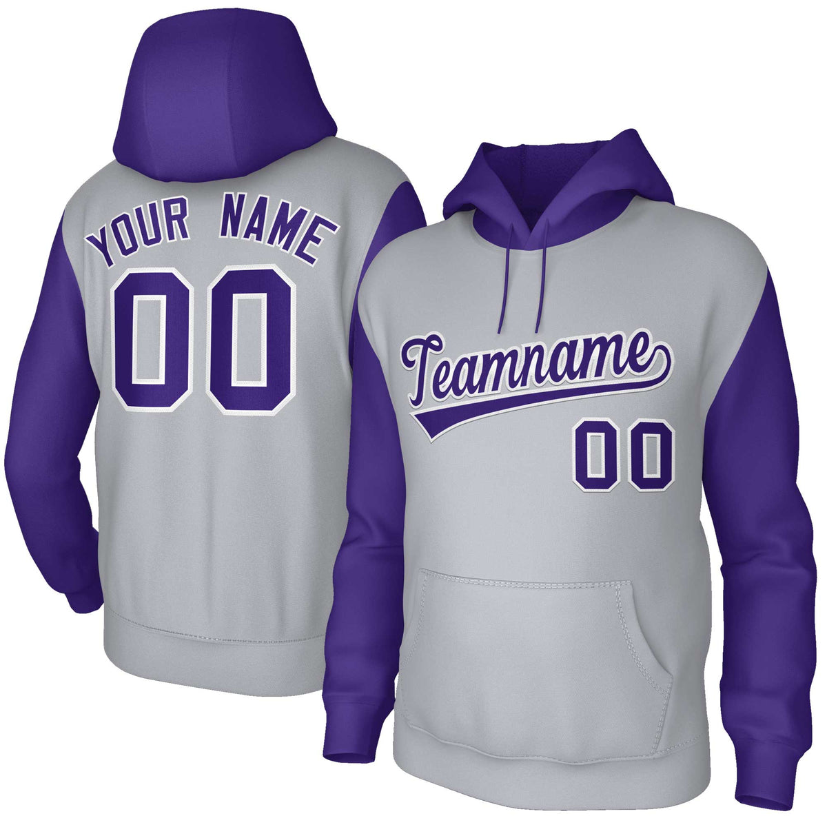 Custom Gray Purple-White Raglan Sleeves Stitched Sportwear Pullover Hoodie| KXKSHOP