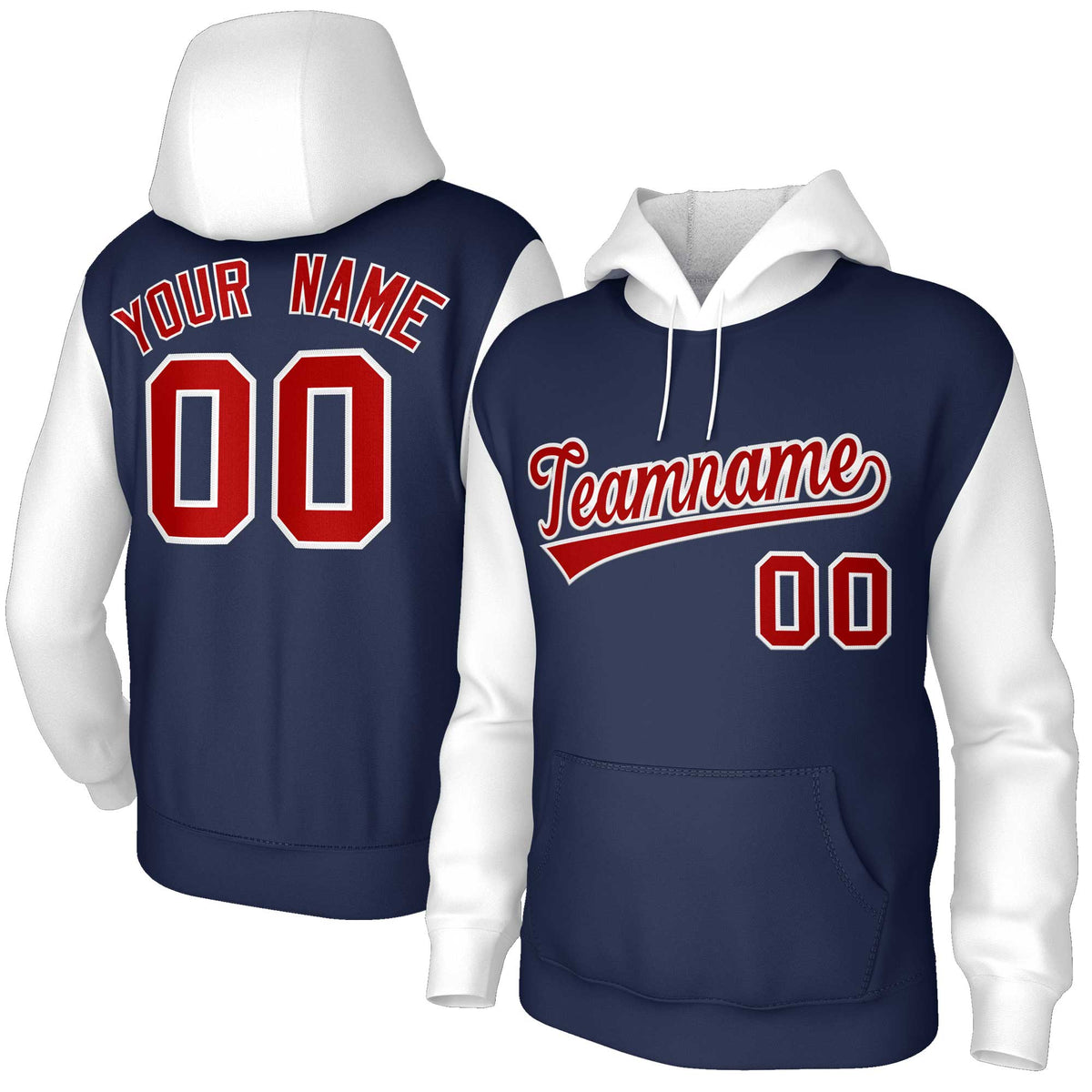 Custom Navy Red-White Raglan Sleeves Stitched Sportwear Pullover Hoodie| KXKSHOP