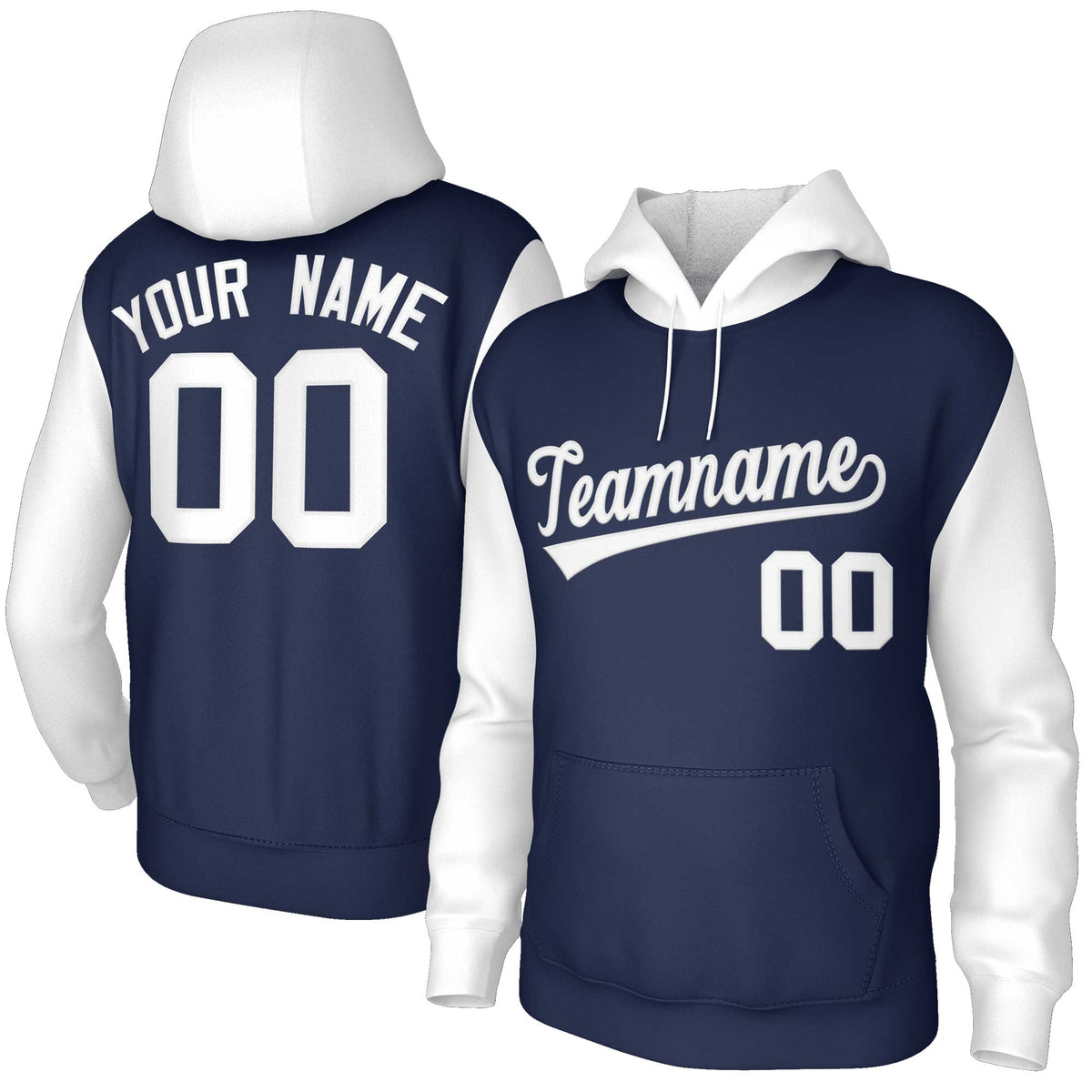 Custom Navy White-Raglan Sleeves Stitched Sportwear Pullover Hoodie| KXKSHOP