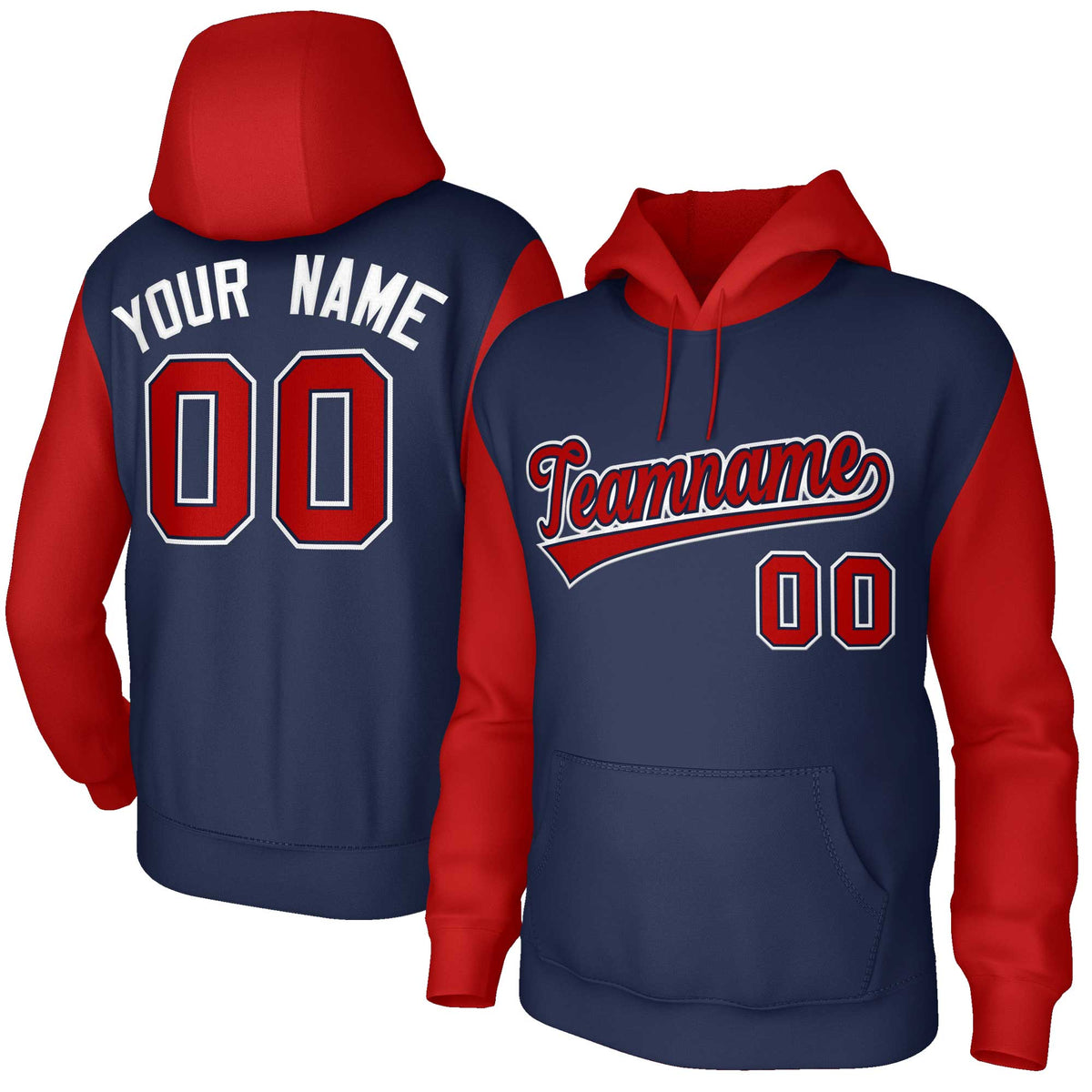 Custom Navy Red-Navy Raglan Sleeves Stitched Sportwear Pullover Hoodie| KXKSHOP
