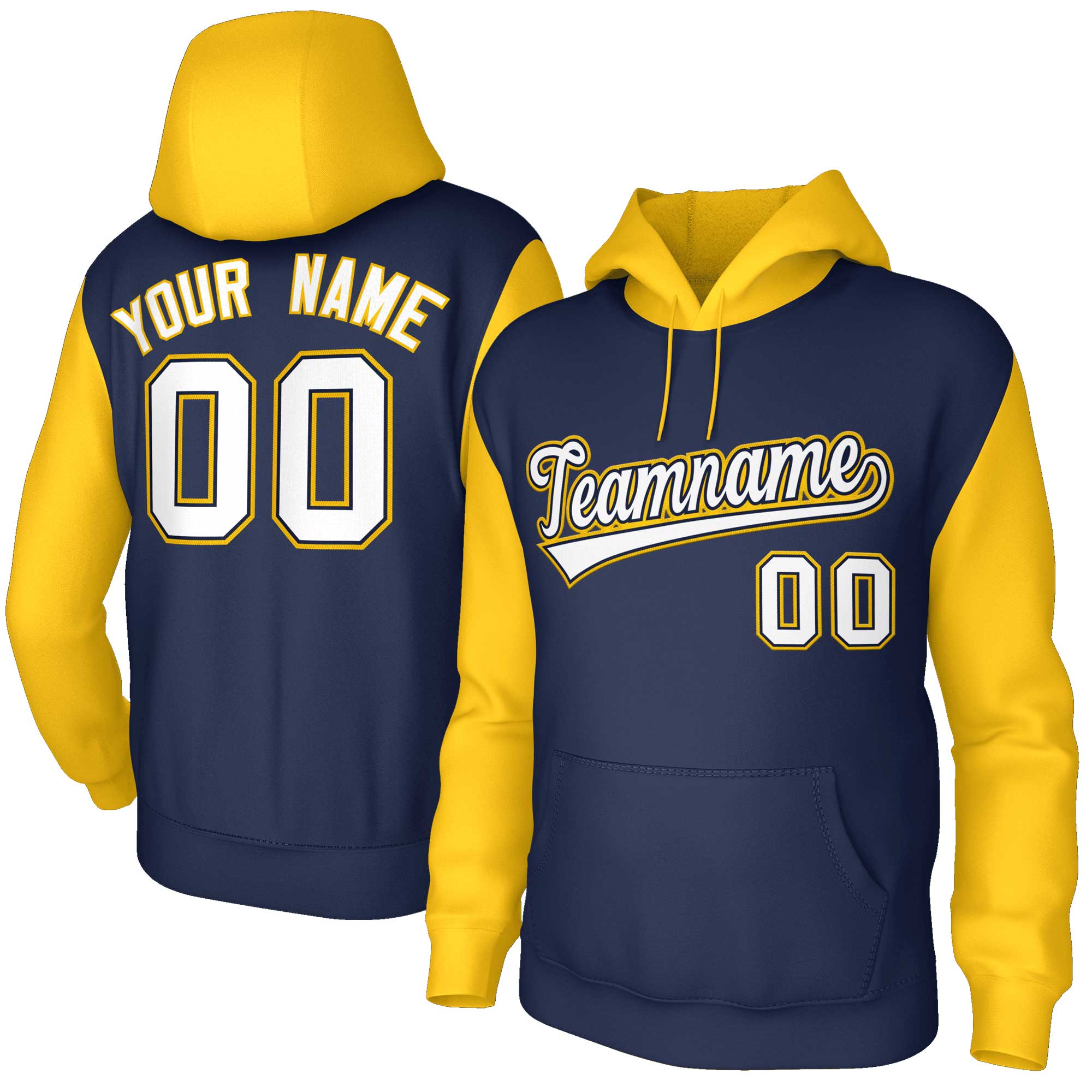 Custom Navy White-Gold Raglan Sleeves Stitched Sportwear Pullover Hoodie| KXKSHOP