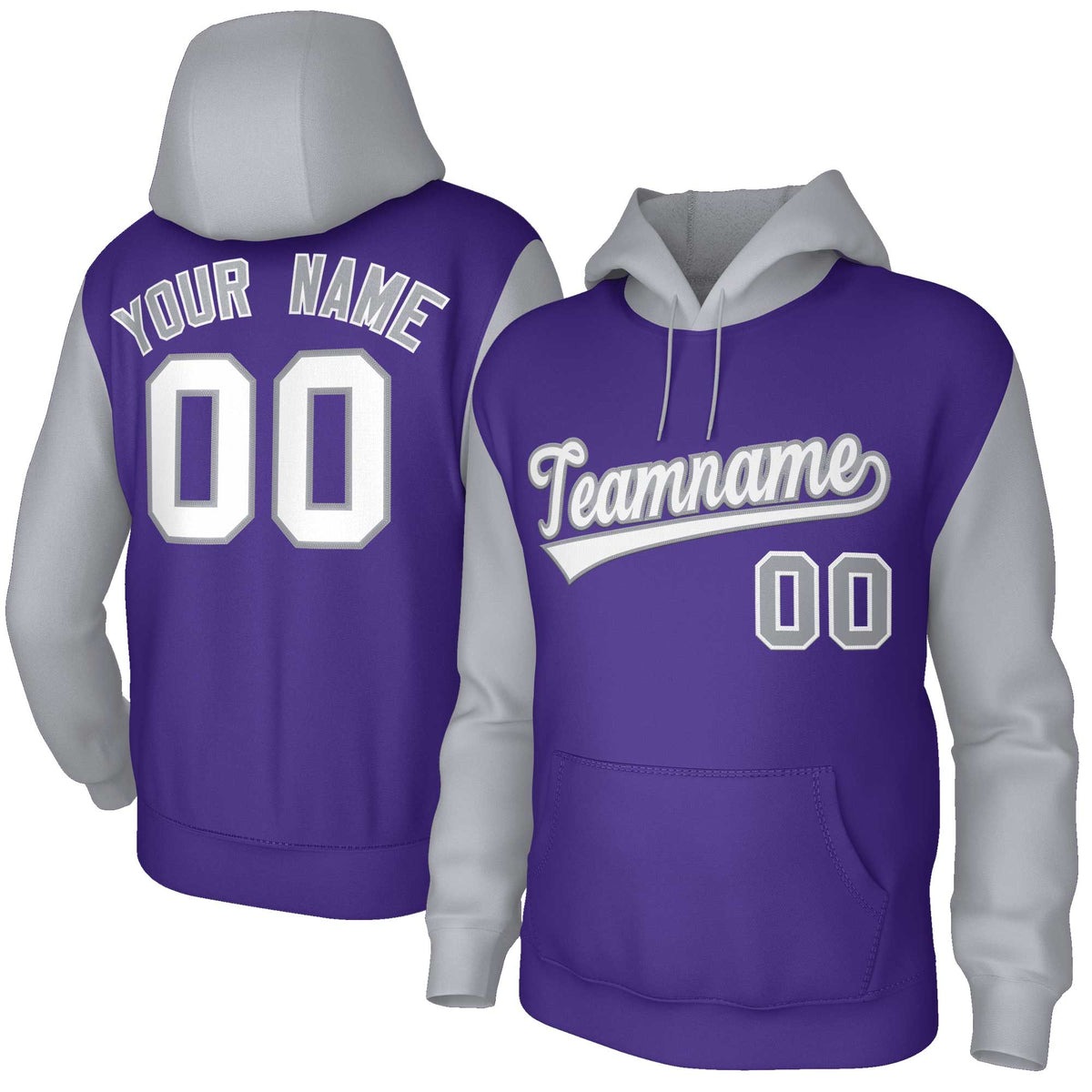 Custom Purple White-Gray Raglan Sleeves Stitched Sportwear Pullover Hoodie| KXKSHOP