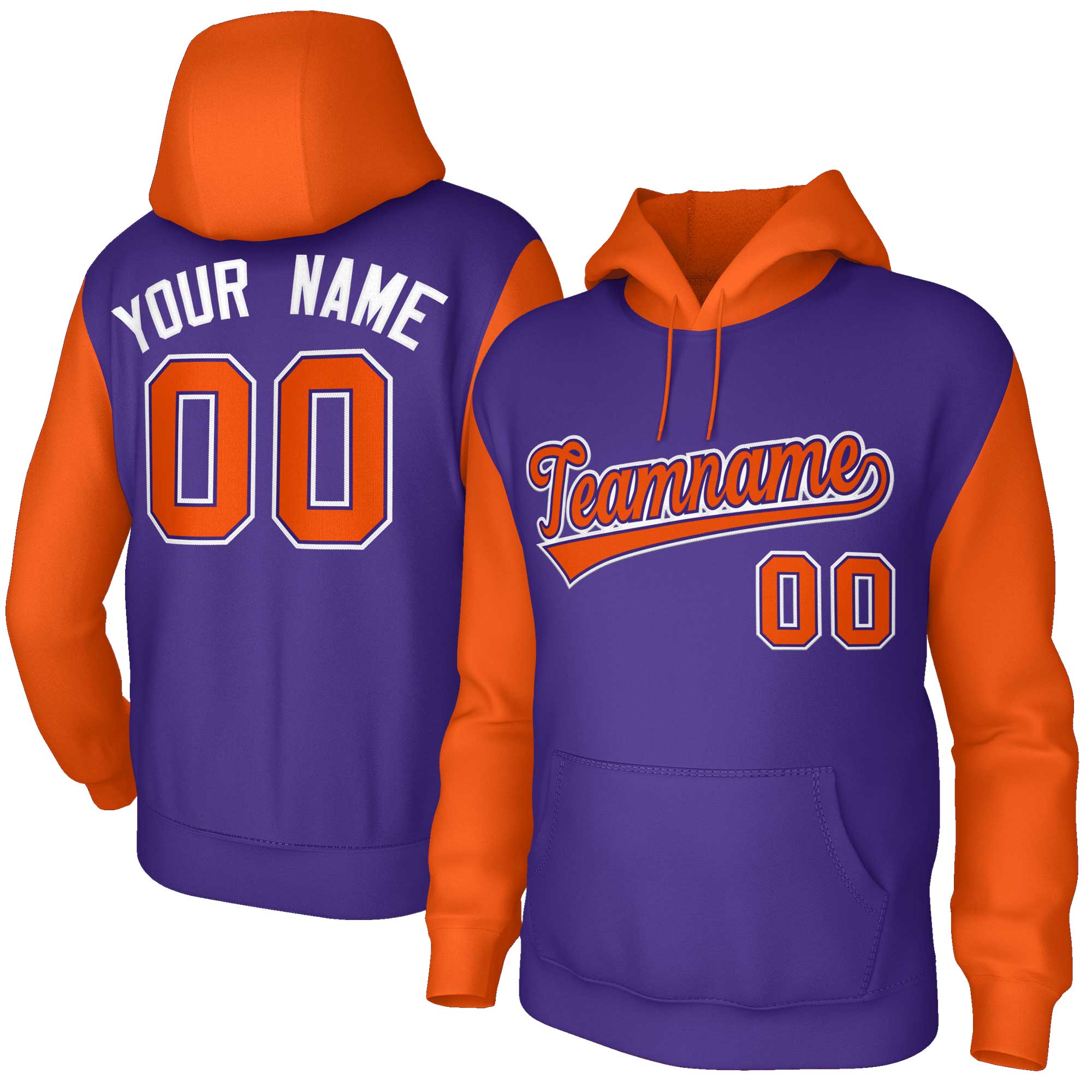 Custom Purple Orange-Purple Raglan Sleeves Stitched Sportwear Pullover Hoodie| KXKSHOP