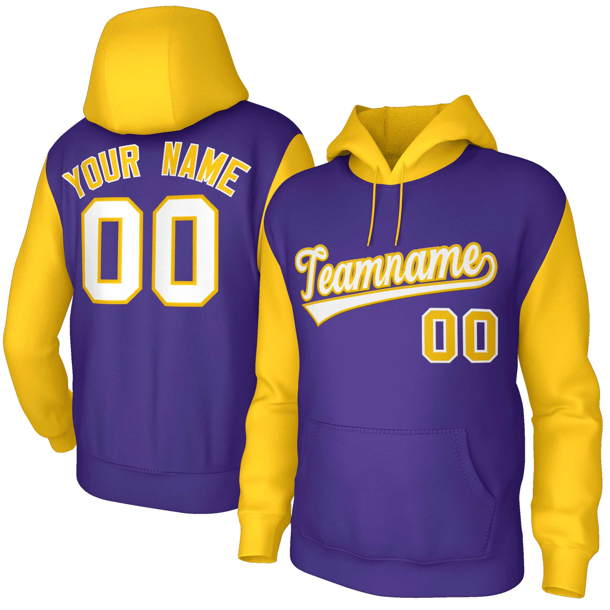 Custom Purple White-Gold Raglan Sleeves Stitched Sportwear Pullover Hoodie| KXKSHOP