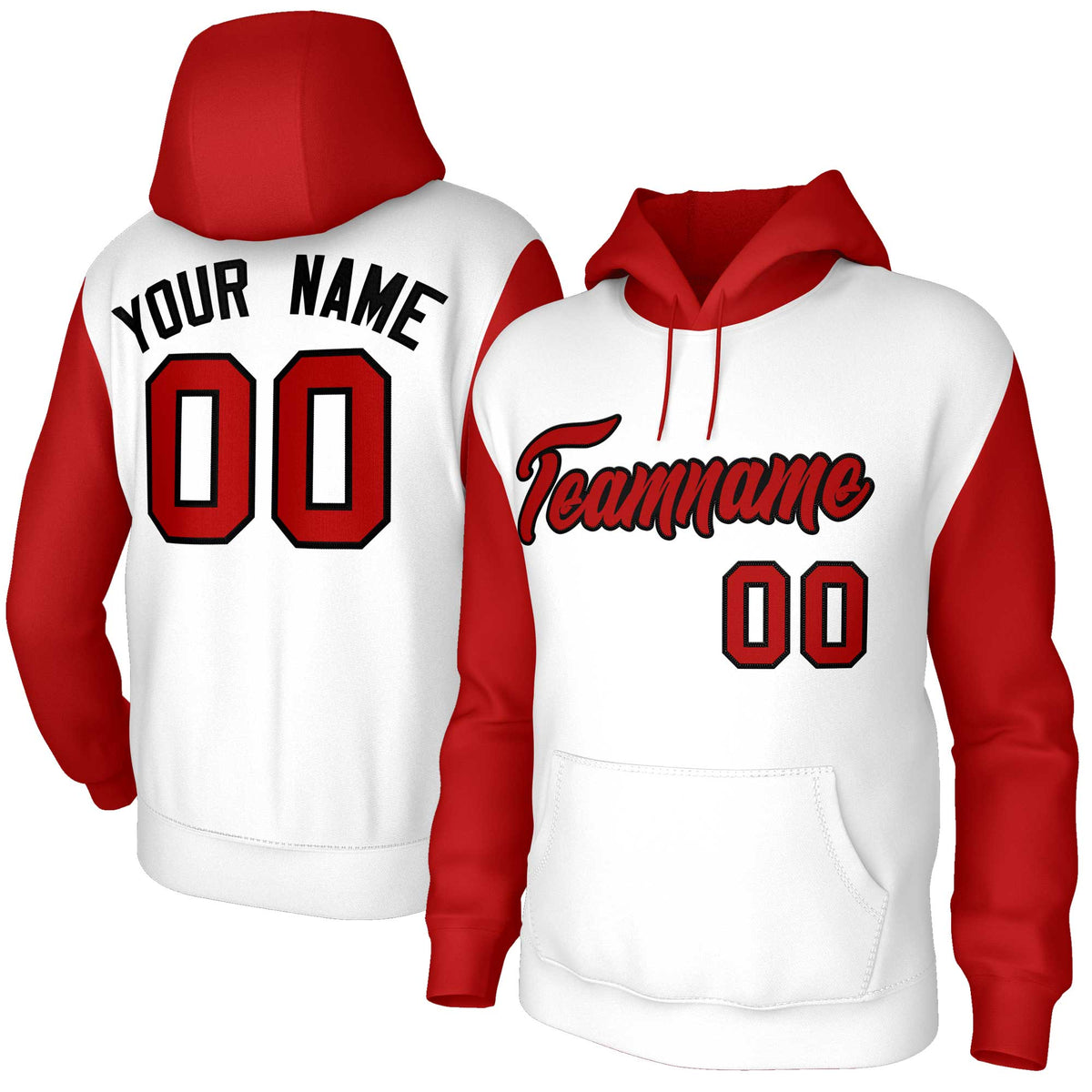 Custom White Red-Black Raglan Sleeves Stitched Sportwear Pullover Hoodie| KXKSHOP