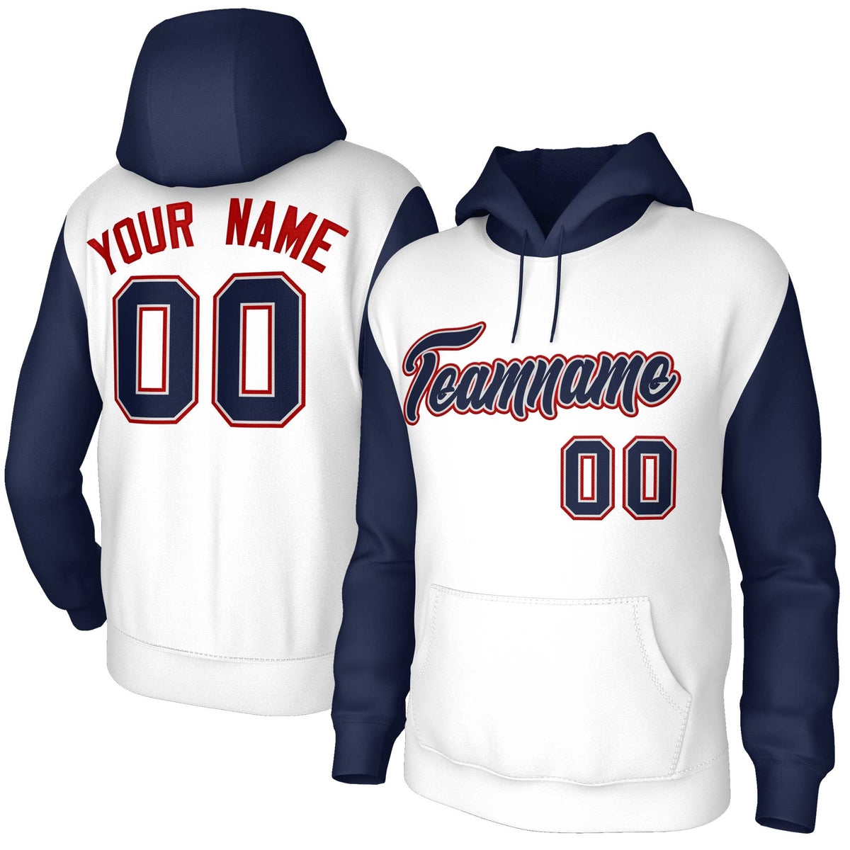 Custom White Navy-Gray Raglan Sleeves Stitched Sportwear Pullover Hoodie| KXKSHOP