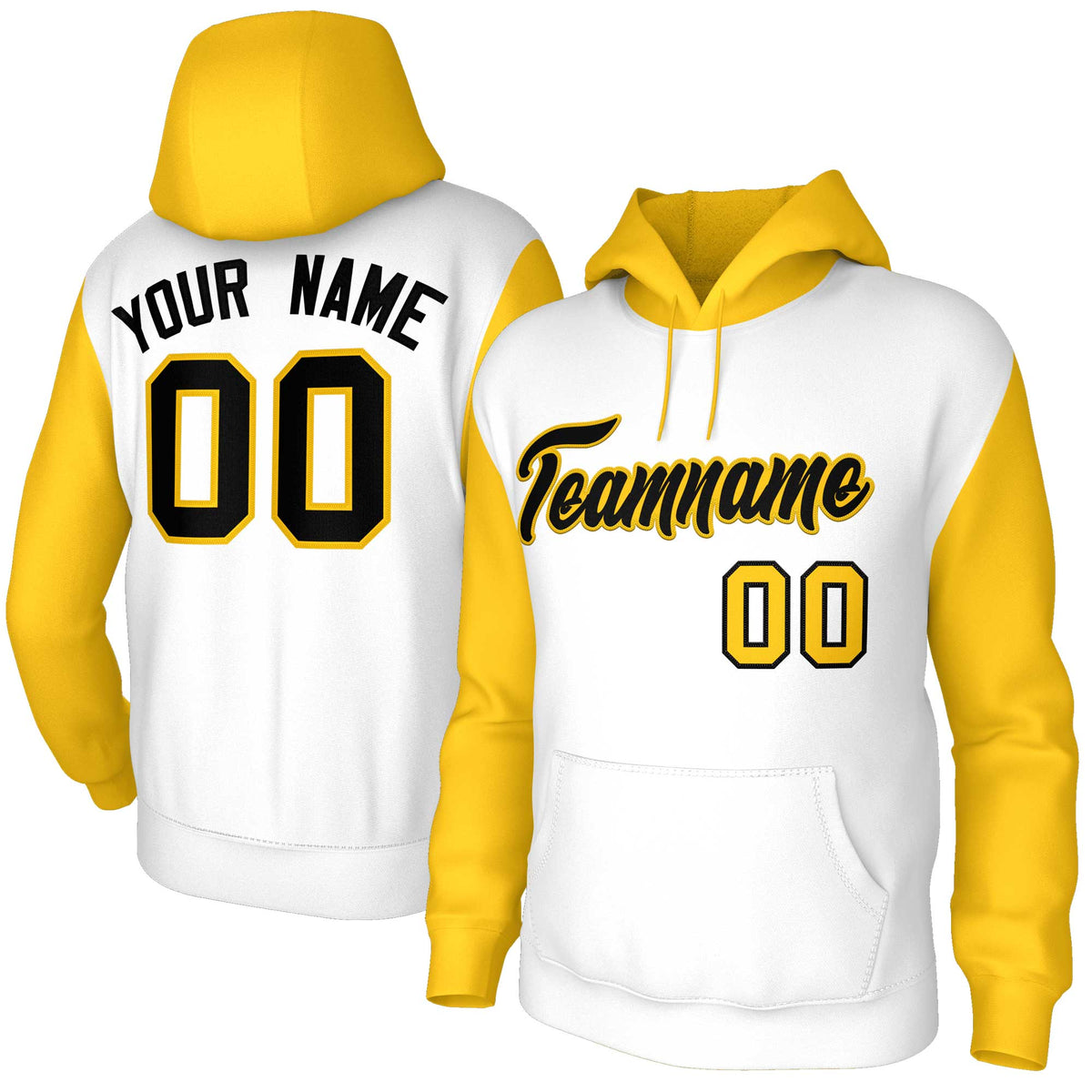 Custom White Black-Gold Raglan Sleeves Stitched Sportwear Pullover Hoodie| KXKSHOP
