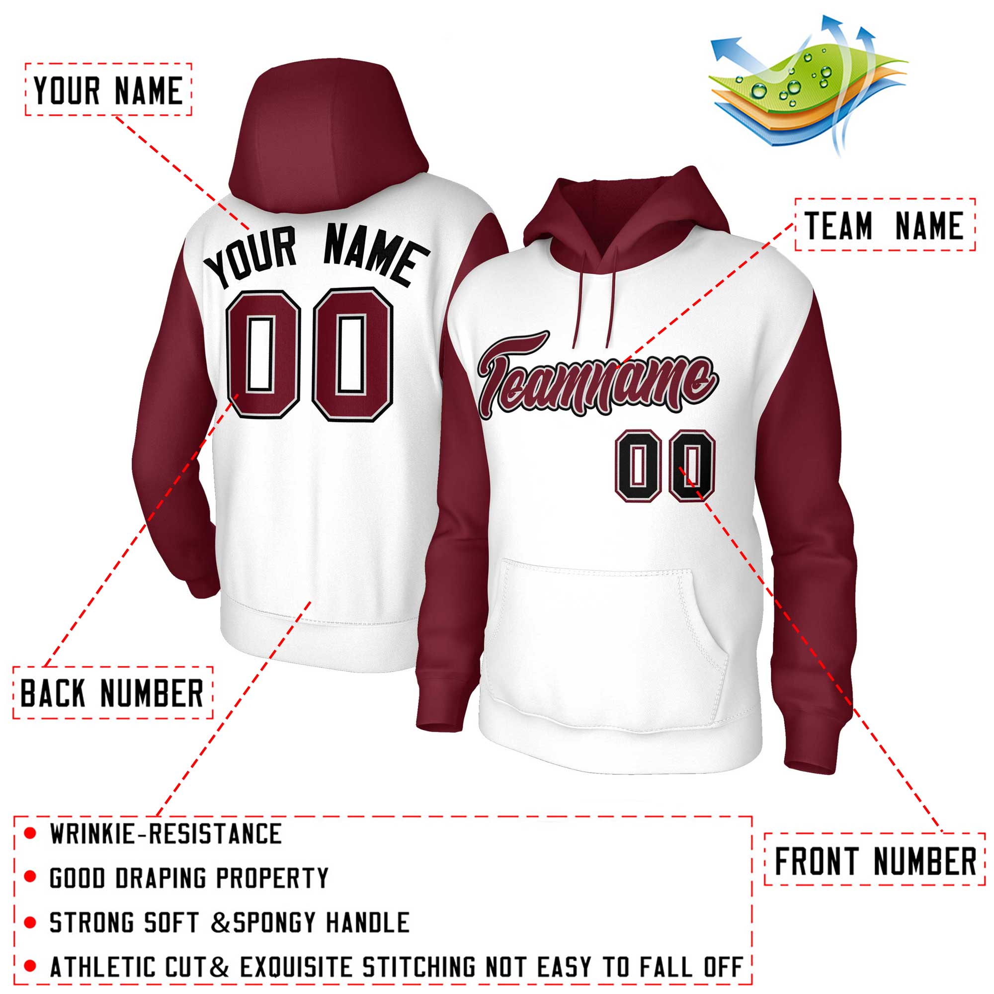Custom White Crimson-Gray Raglan Sleeves Stitched Sportwear Pullover Hoodie| KXKSHOP