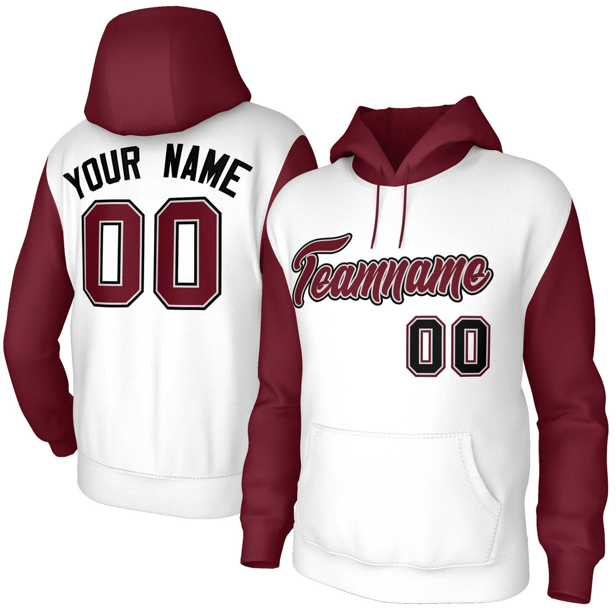 Custom White Crimson-Gray Raglan Sleeves Stitched Sportwear Pullover Hoodie| KXKSHOP