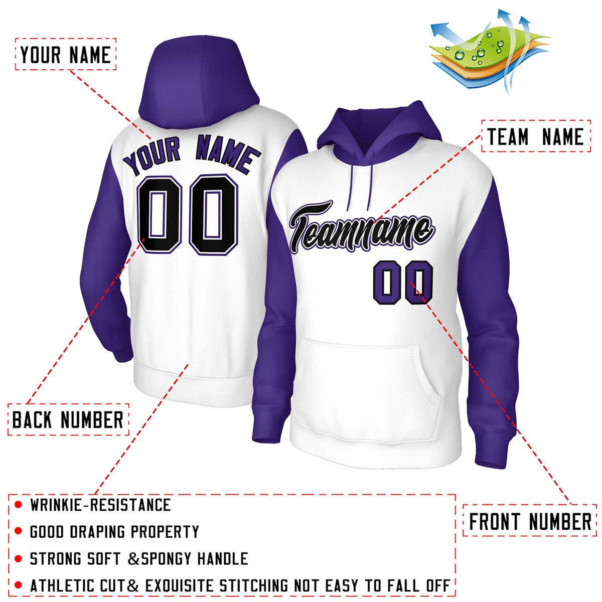 Custom White Black-White Raglan Sleeves Stitched Sportwear Pullover Hoodie| KXKSHOP