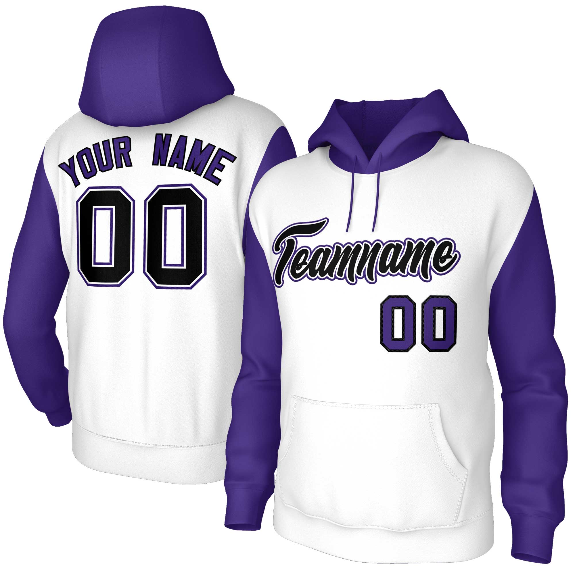 Custom White Black-White Raglan Sleeves Stitched Sportwear Pullover Hoodie| KXKSHOP