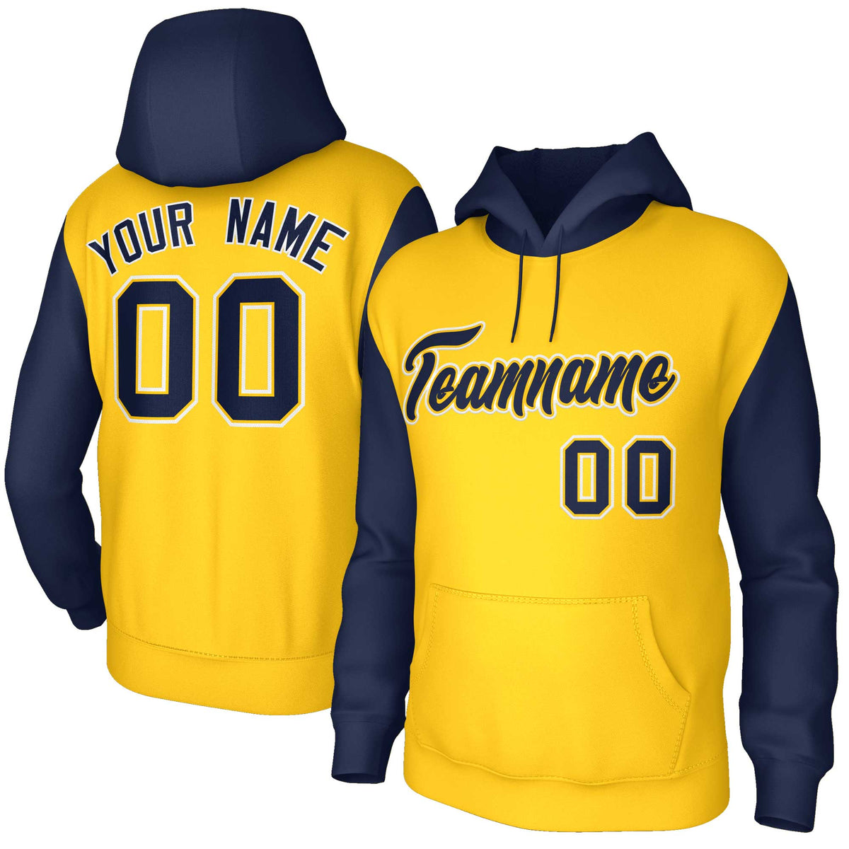 Custom Gold Navy-Gold Raglan Sleeves Stitched Sportwear Pullover Hoodie| KXKSHOP