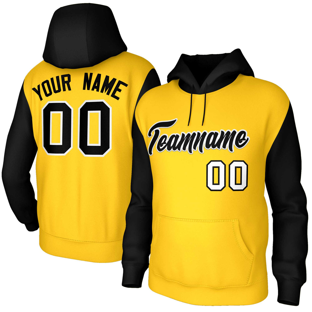 Custom Gold Black-White Raglan Sleeves Stitched Sportwear Pullover Hoodie| KXKSHOP