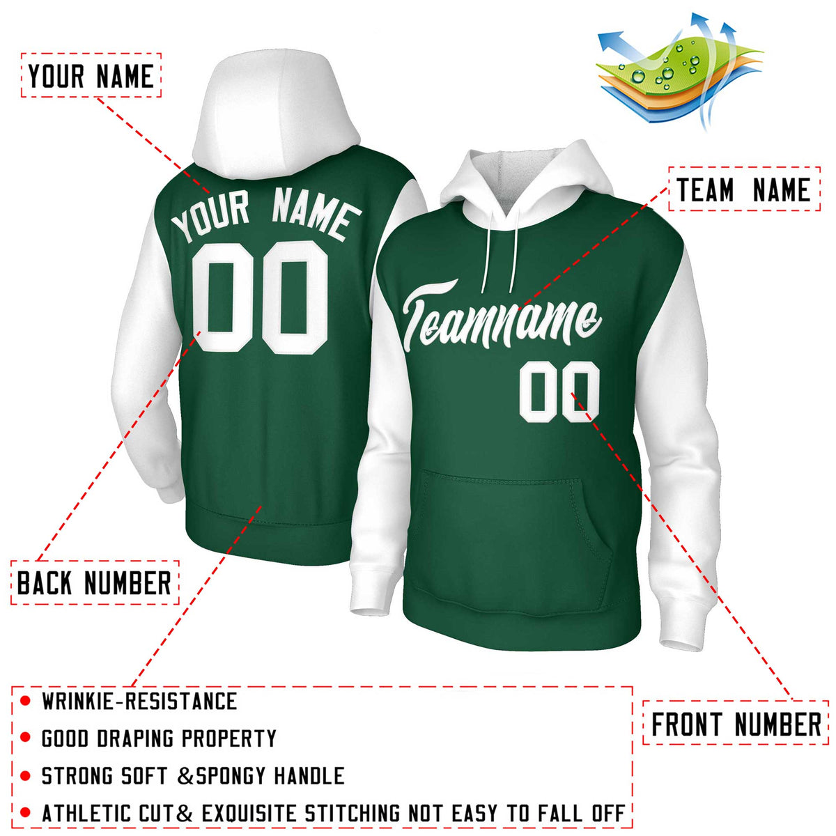 Custom Green White-Raglan Sleeves Stitched Sportwear Pullover Hoodie| KXKSHOP