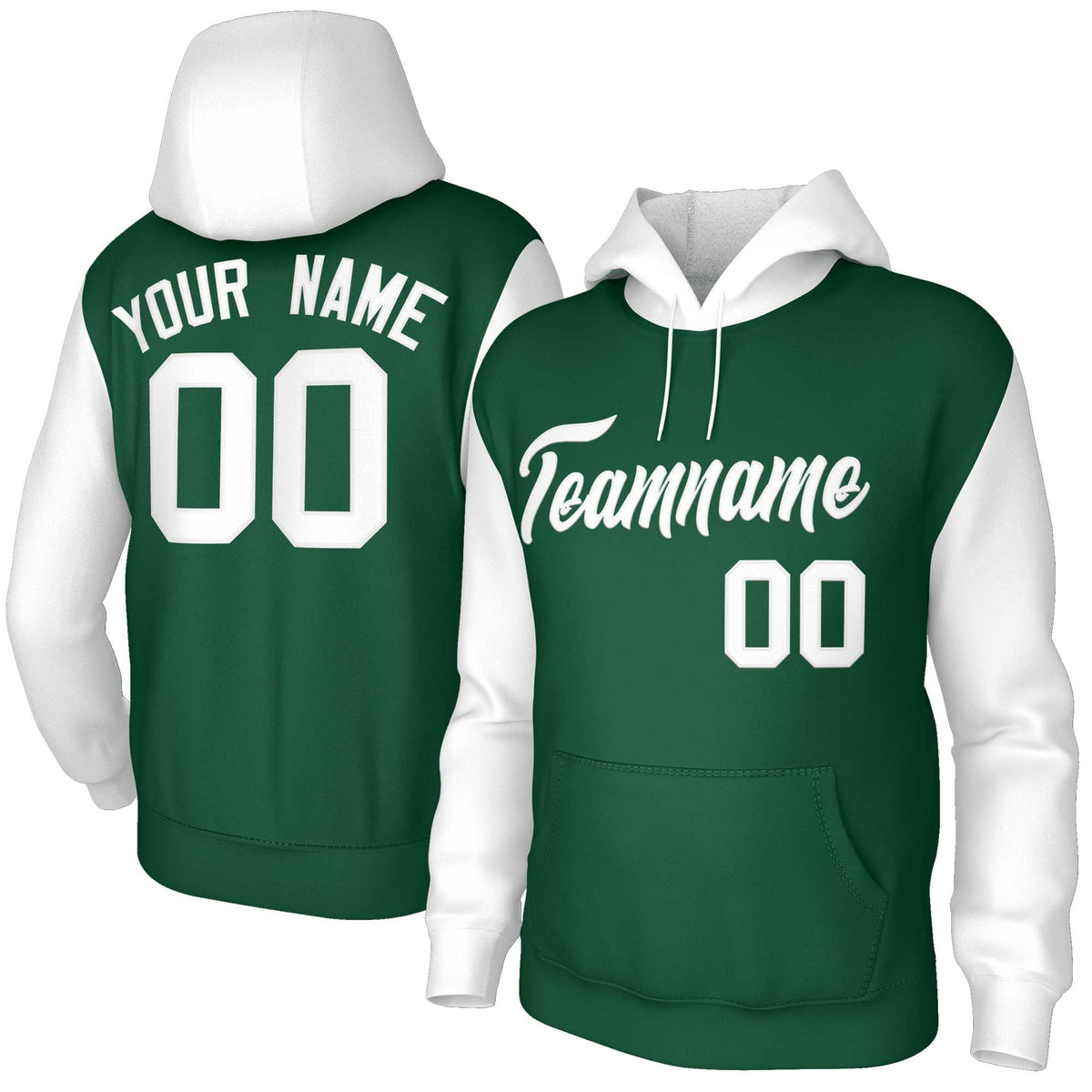 Custom Green White-Raglan Sleeves Stitched Sportwear Pullover Hoodie| KXKSHOP