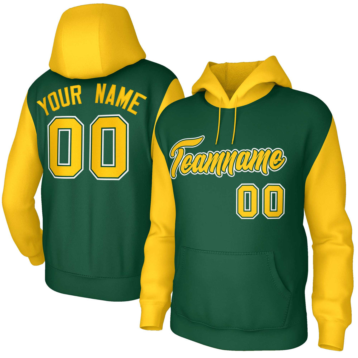 Custom Green Gold-Green Raglan Sleeves Stitched Sportwear Pullover Hoodie| KXKSHOP