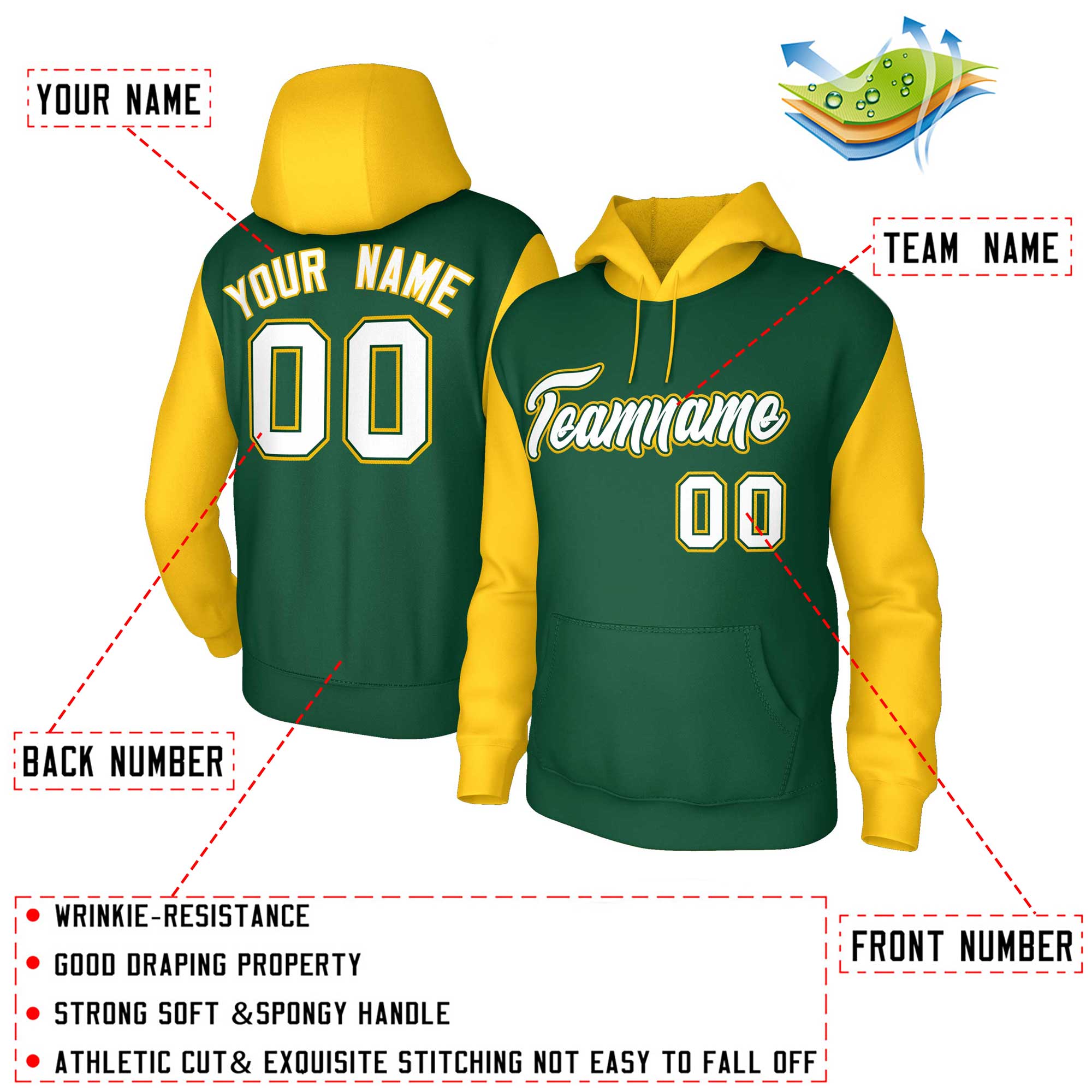 Custom Green White-Green Raglan Sleeves Stitched Sportwear Pullover Hoodie| KXKSHOP