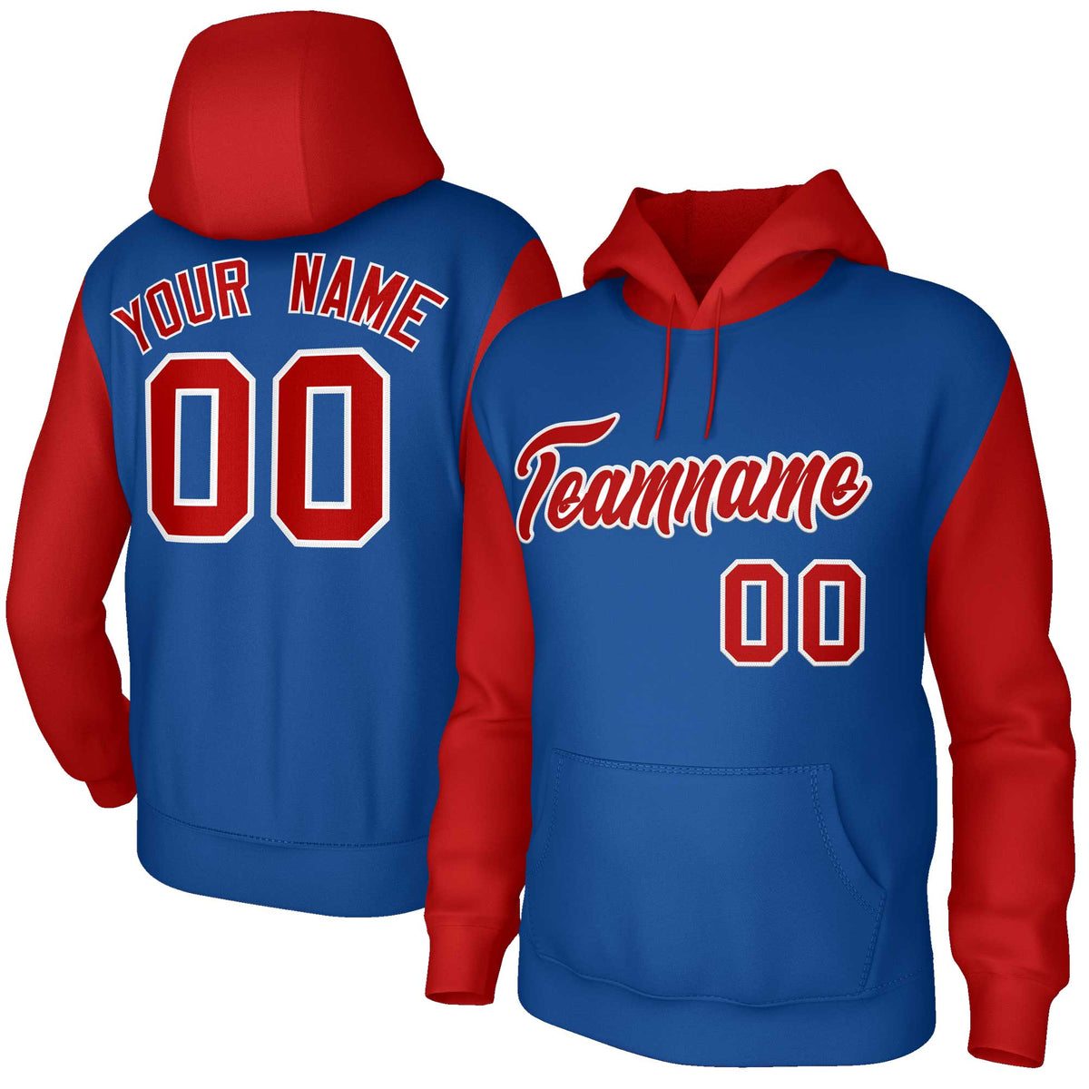 Custom Royal Red-White Raglan Sleeves Stitched Sportwear Pullover Hoodie| KXKSHOP