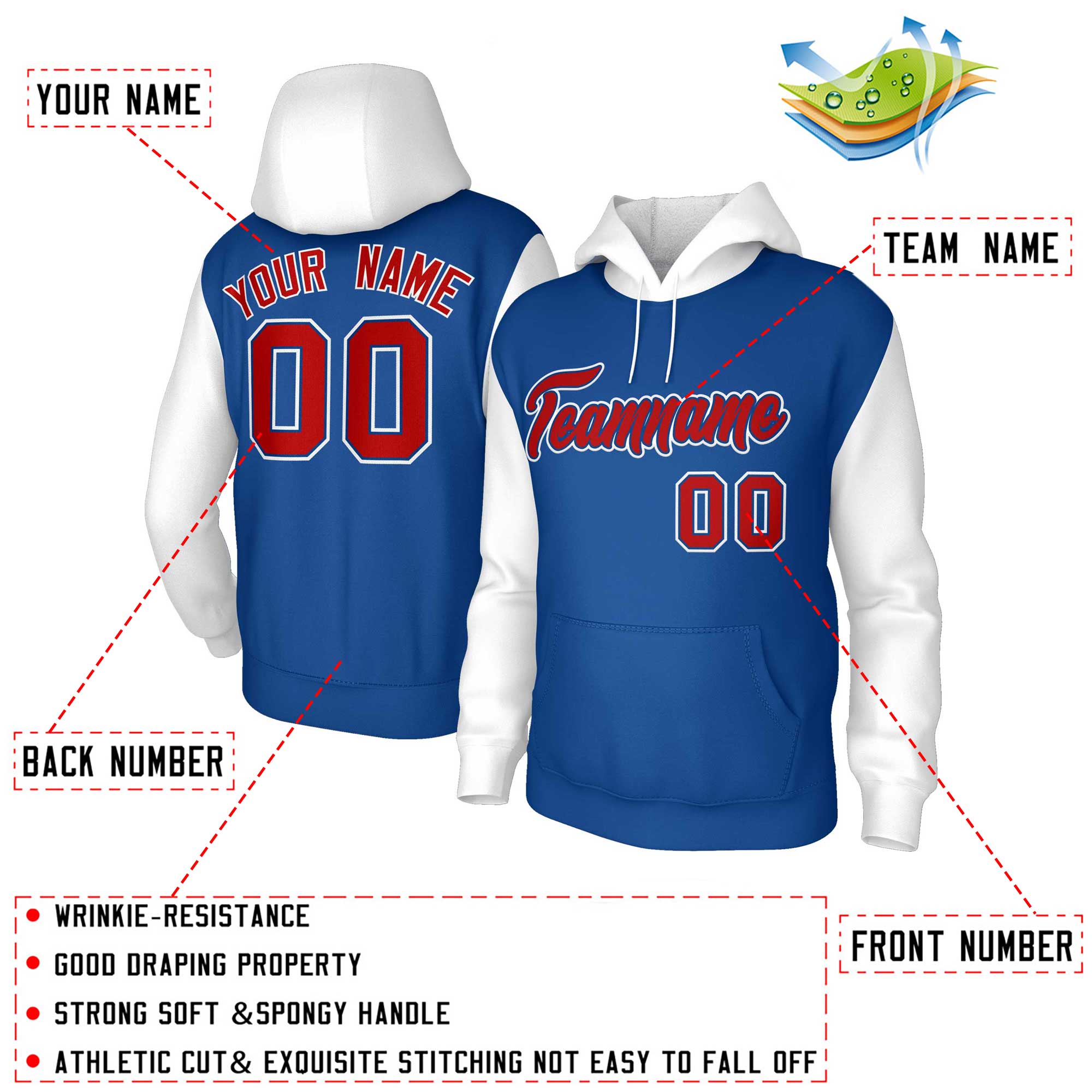 Custom Royal Red-Royal Raglan Sleeves Stitched Sportwear Pullover Hoodie| KXKSHOP