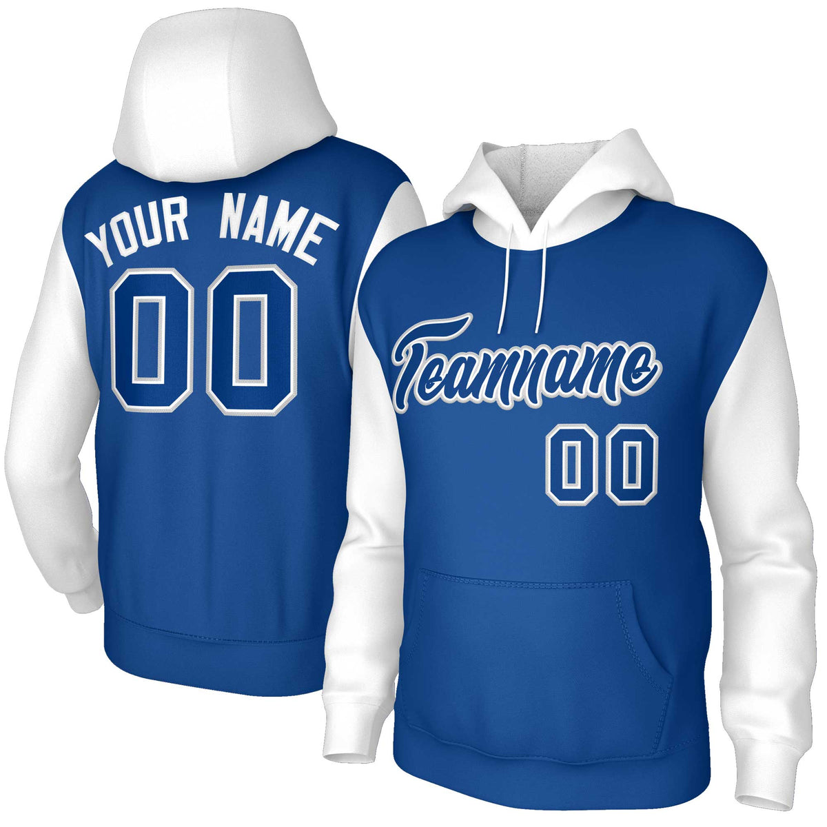 Custom Royal Royal-White Raglan Sleeves Stitched Sportwear Pullover Hoodie| KXKSHOP