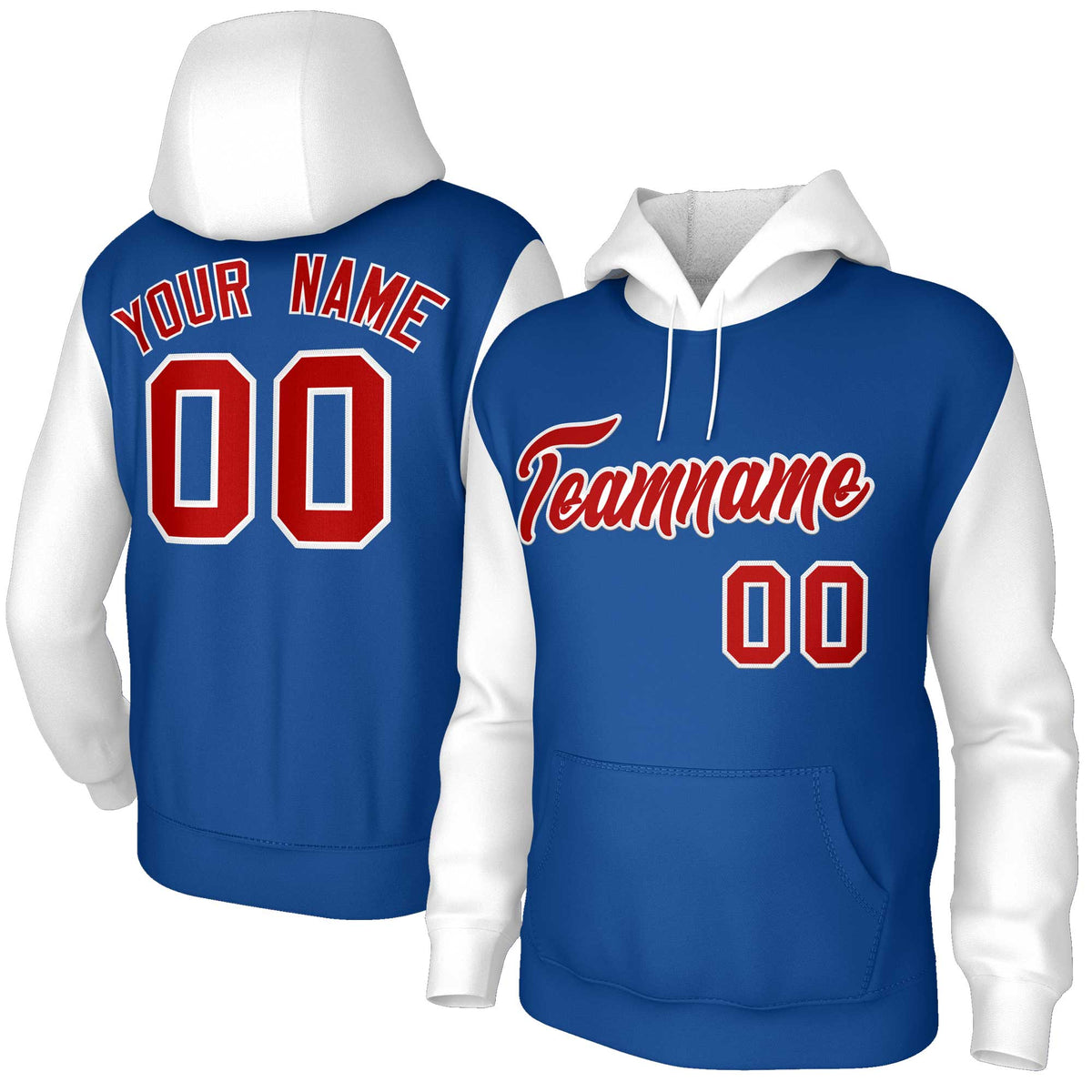 Custom Royal Red-White Raglan Sleeves Stitched Sportwear Pullover Hoodie| KXKSHOP