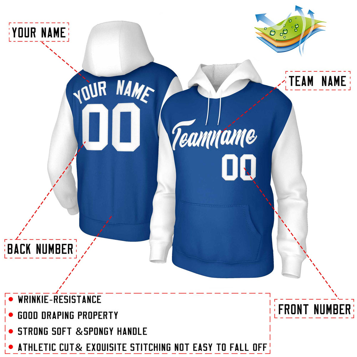 Custom Royal White-Raglan Sleeves Stitched Sportwear Pullover Hoodie| KXKSHOP