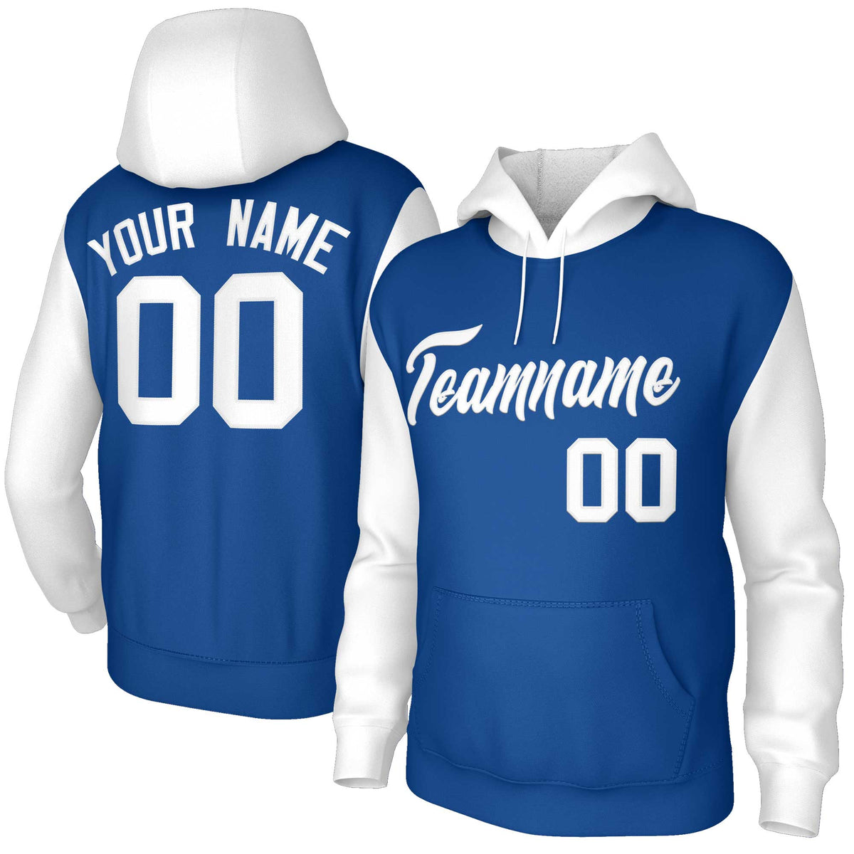 Custom Royal White-Raglan Sleeves Stitched Sportwear Pullover Hoodie| KXKSHOP