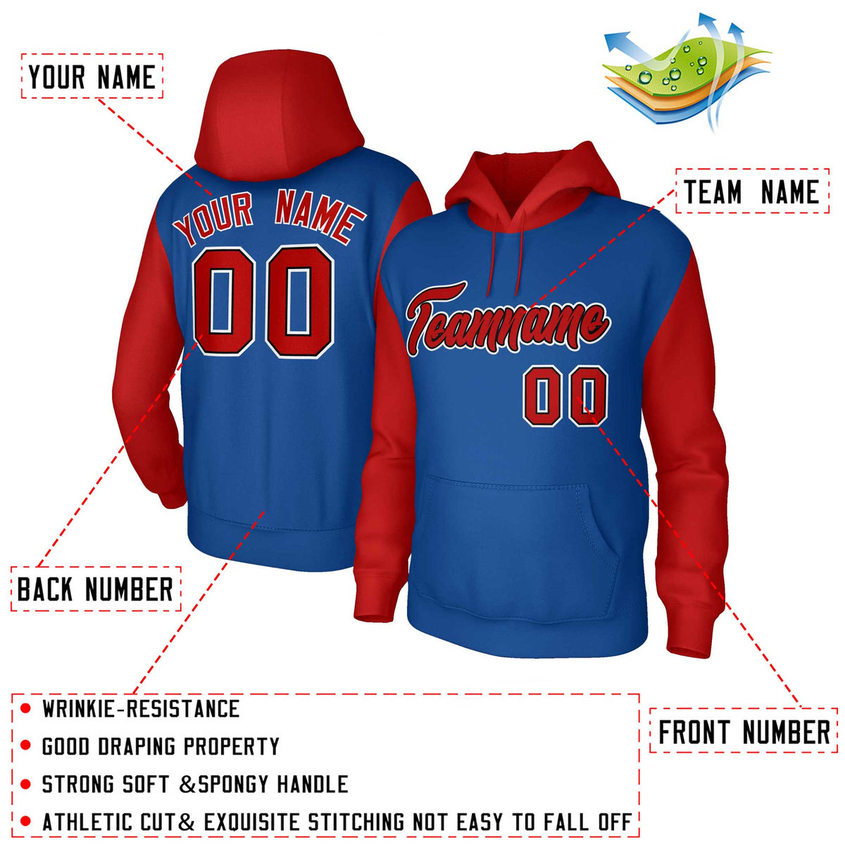 Custom Royal Red-Black Raglan Sleeves Stitched Sportwear Pullover Hoodie| KXKSHOP