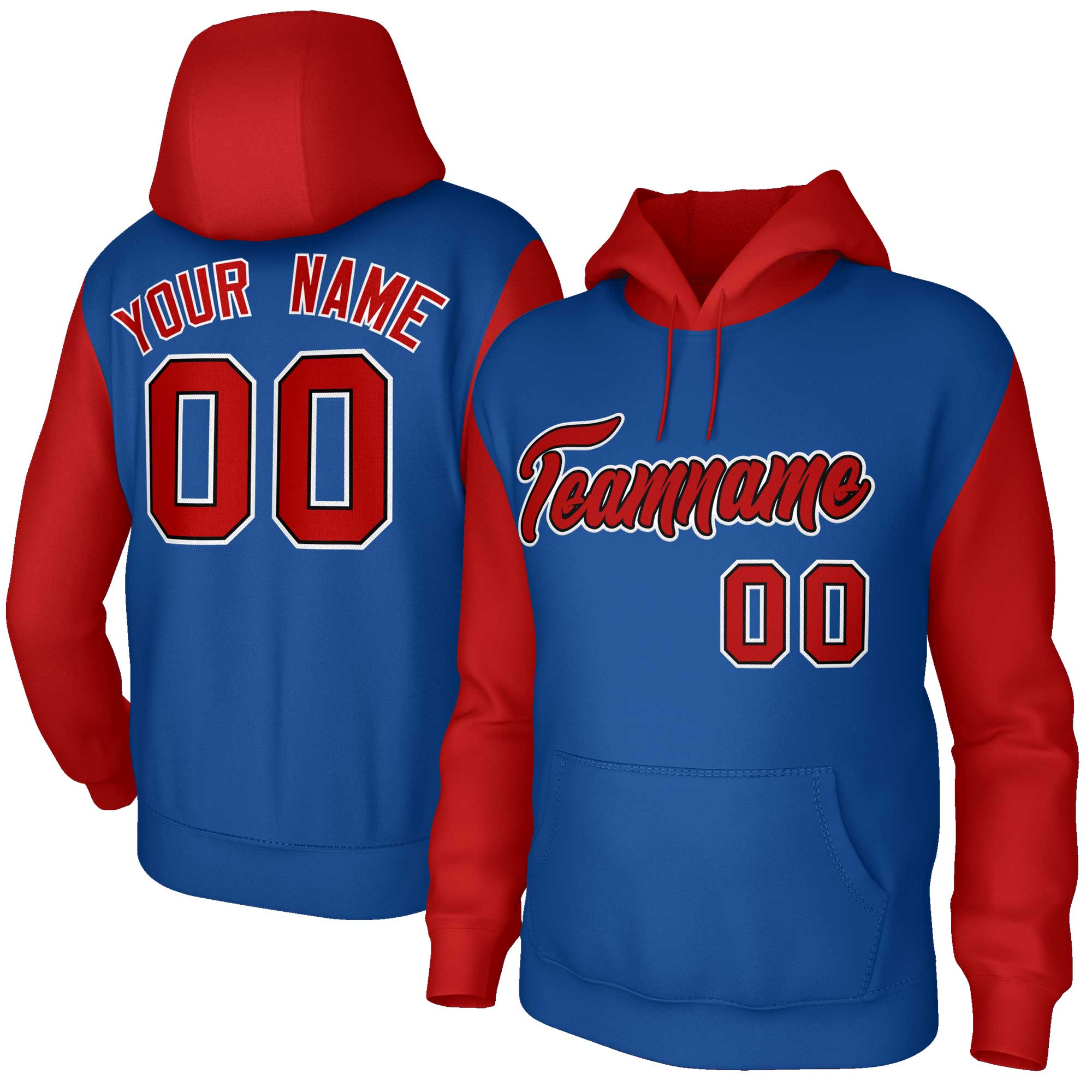 Custom Royal Red-Black Raglan Sleeves Stitched Sportwear Pullover Hoodie| KXKSHOP