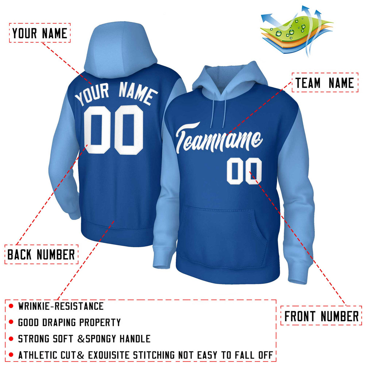 Custom Royal White-Raglan Sleeves Stitched Sportwear Pullover Hoodie| KXKSHOP