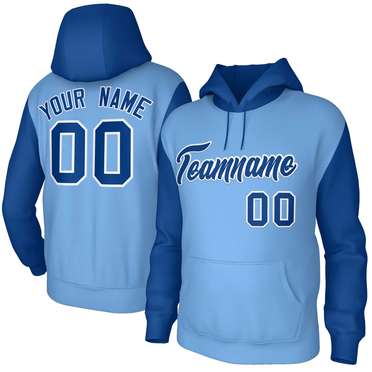 Custom Light Blue Royal-White Raglan Sleeves Stitched Sportwear Pullover Hoodie| KXKSHOP