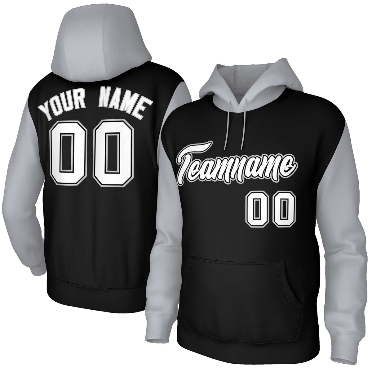 Custom Black White-Black Raglan Sleeves Stitched Sportwear Pullover Hoodie| KXKSHOP