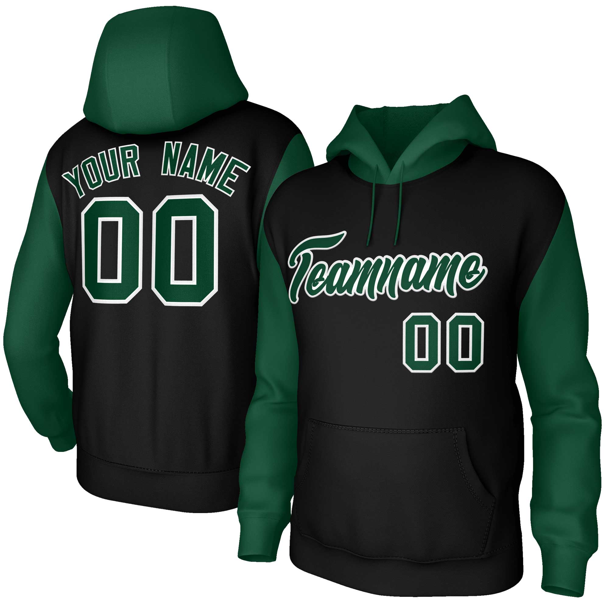 Custom Black Green-White Raglan Sleeves Stitched Sportwear Pullover Hoodie| KXKSHOP