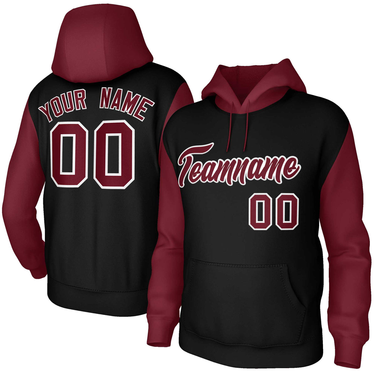 Custom Black Crimson-White Raglan Sleeves Stitched Sportwear Pullover Hoodie| KXKSHOP