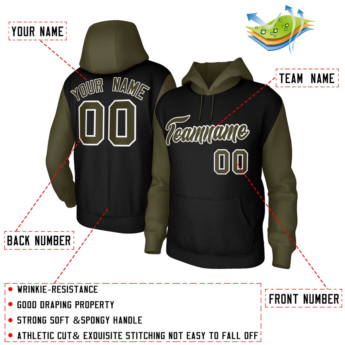 Custom Black Green-White Raglan Sleeves Stitched Sportwear Pullover Hoodie| KXKSHOP
