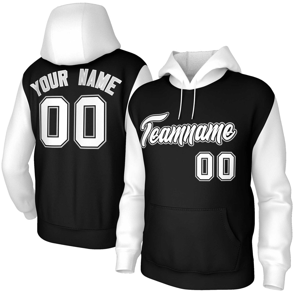 Custom Black White-Black Raglan Sleeves Stitched Sportwear Pullover Hoodie| KXKSHOP