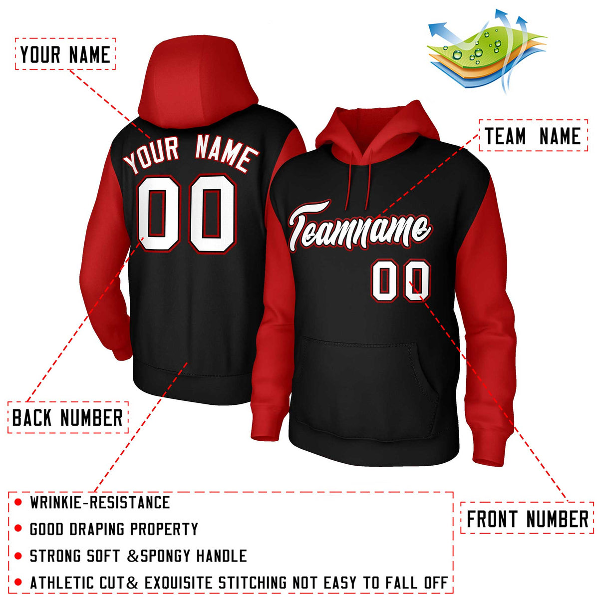 Custom Black White-Black Raglan Sleeves Stitched Sportwear Pullover Hoodie| KXKSHOP